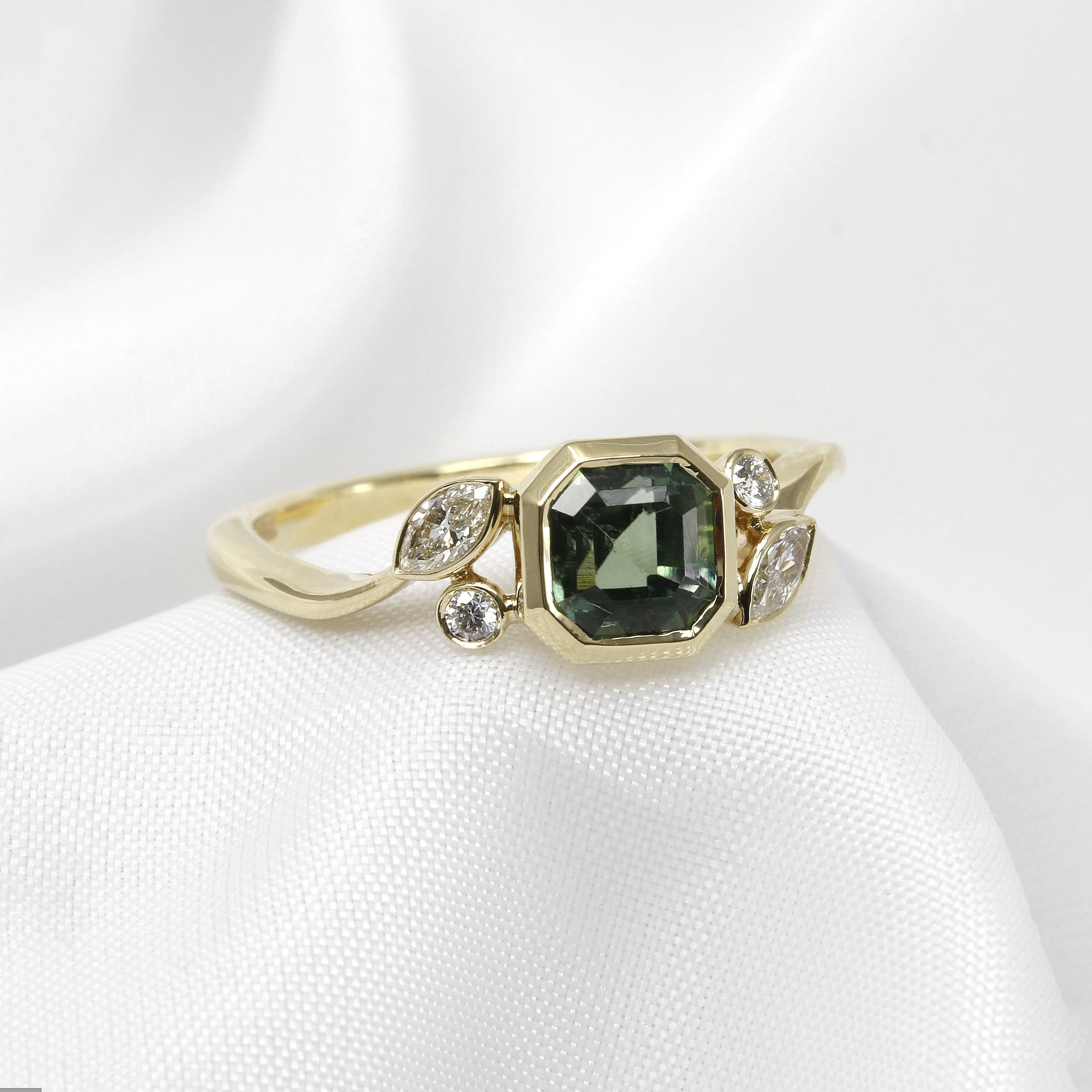  NEW! Timothy Roe Bud & Bloom Collection: Tourmaline and Diamond Foliate Ring in 9ct Yellow Gold £1,350.00 