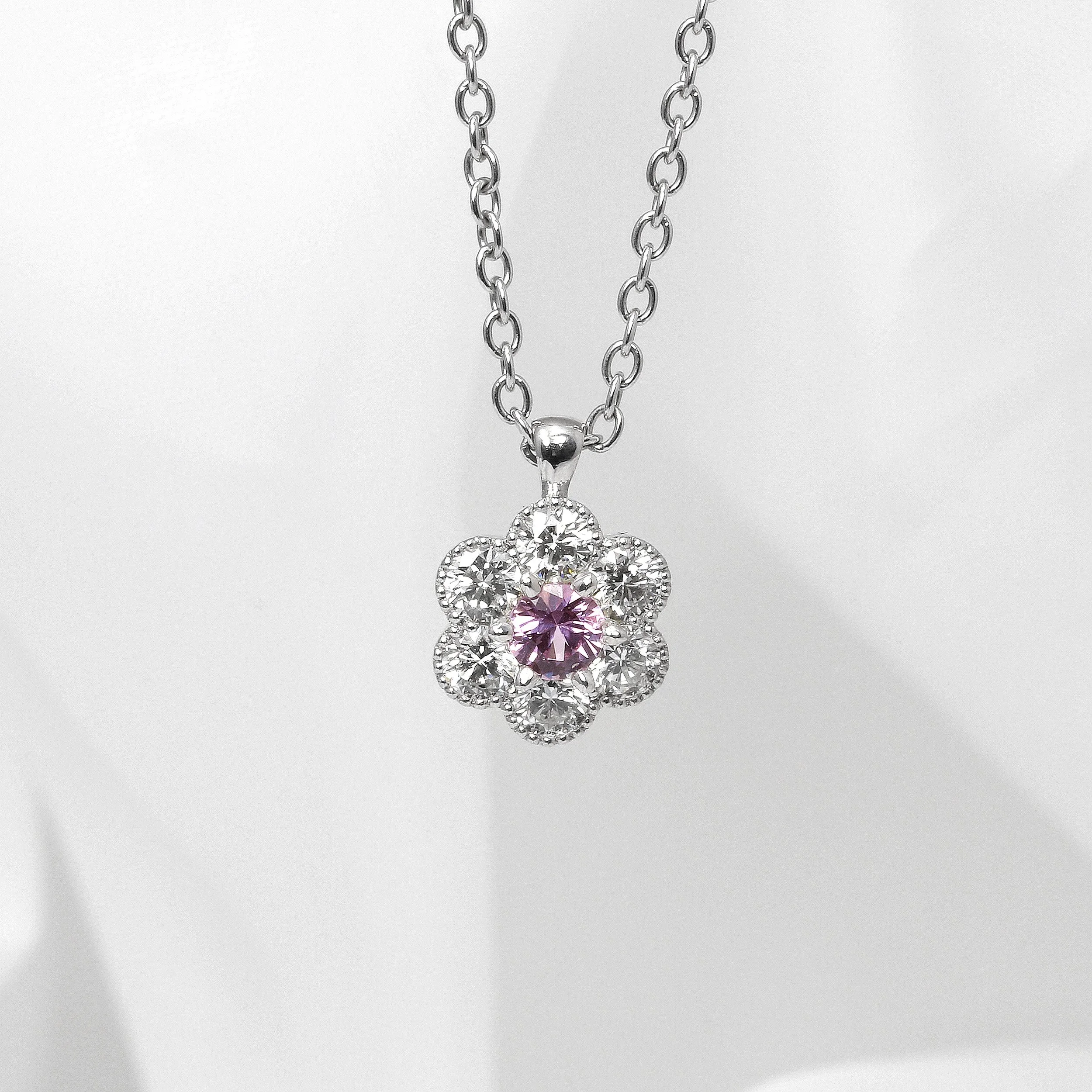  Timothy Roe Pink Sapphire and Diamond Daisy Cluster Pendant in White Gold £1,285.00 