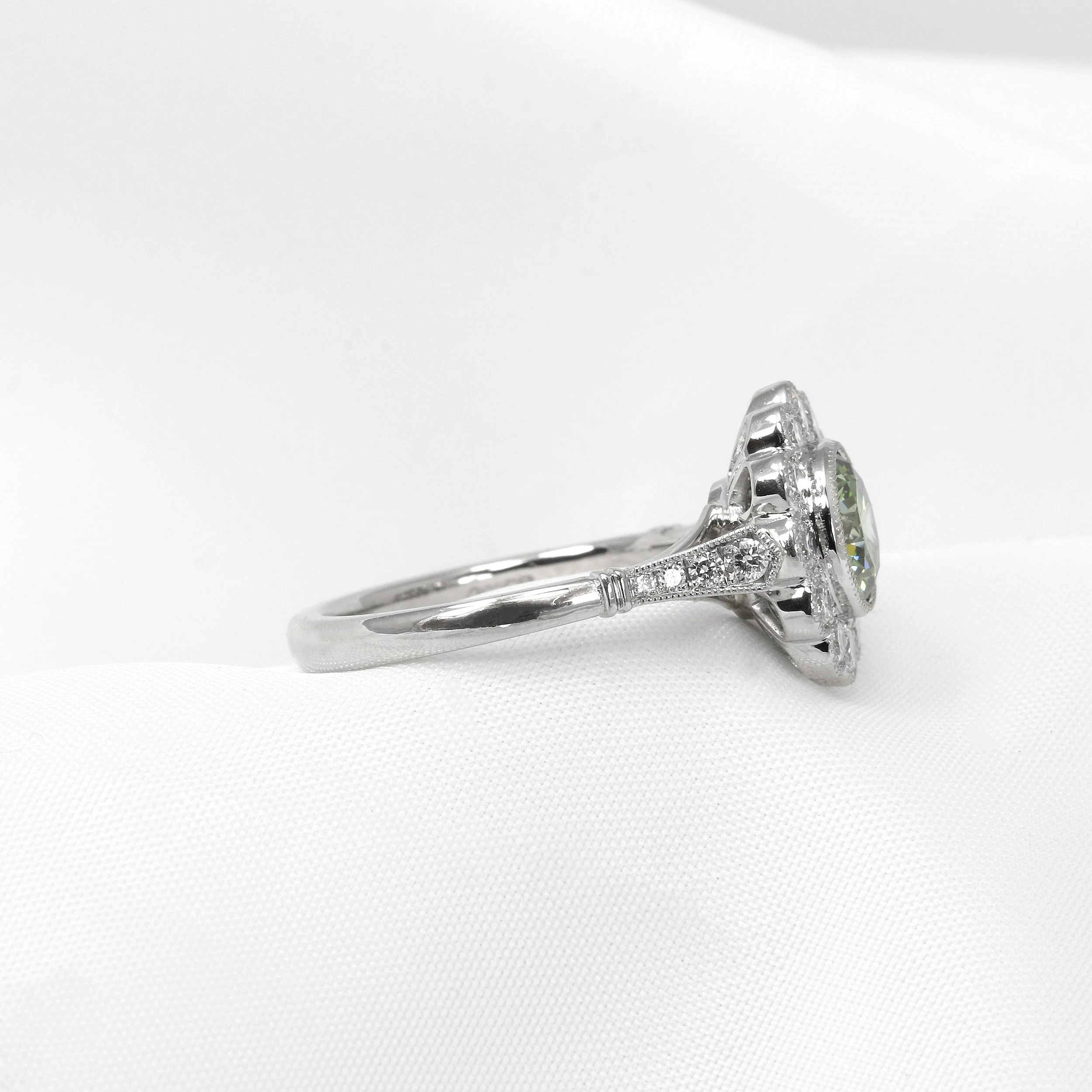 Lab Created Green Diamond Daisy Cluster Ring in Platinum