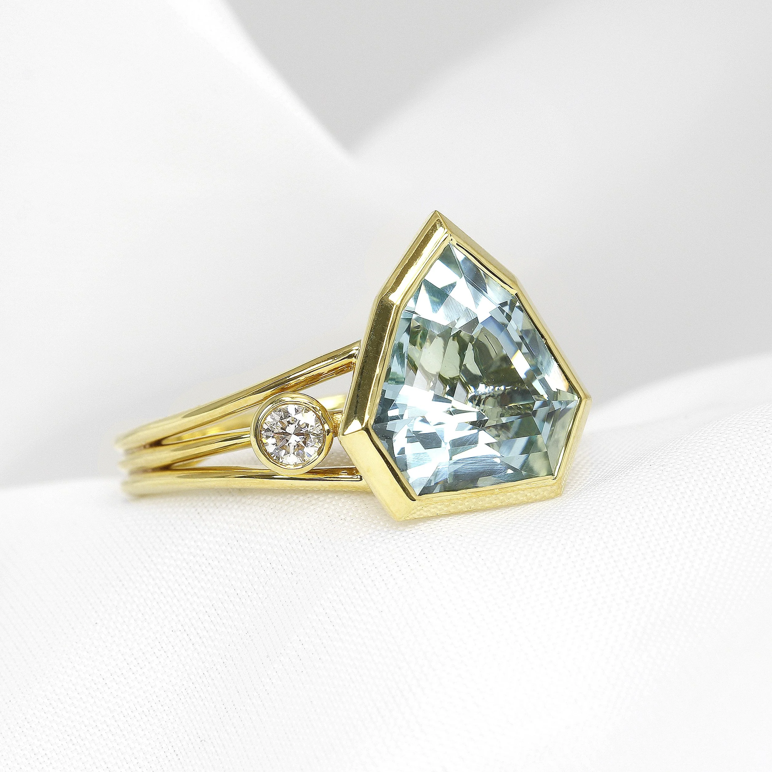  Aquamarine and Diamond Three Band Ring in Yellow Gold £2,495.00 