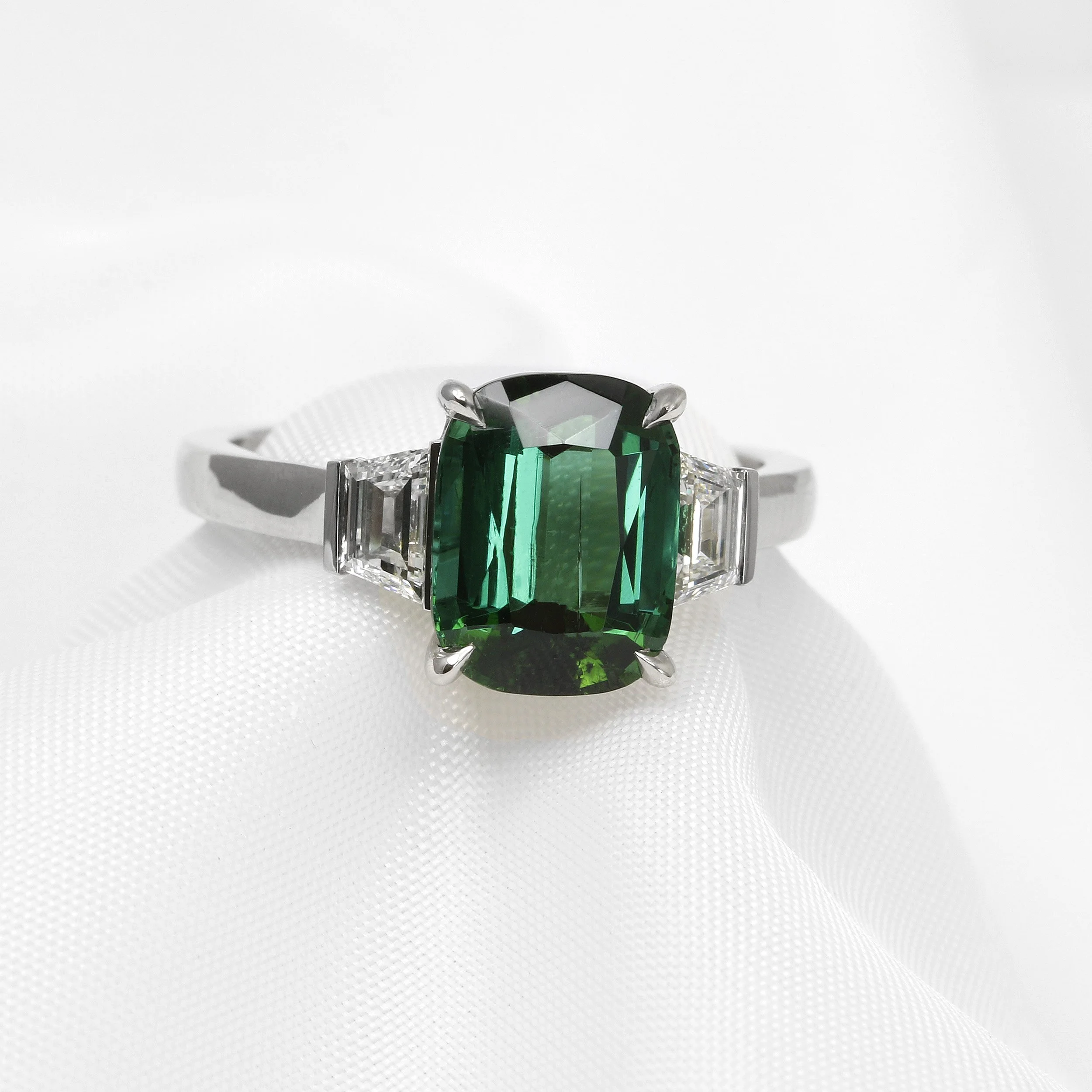  Tourmaline and Trapeze Diamond Ring in Platinum £4,750.00 