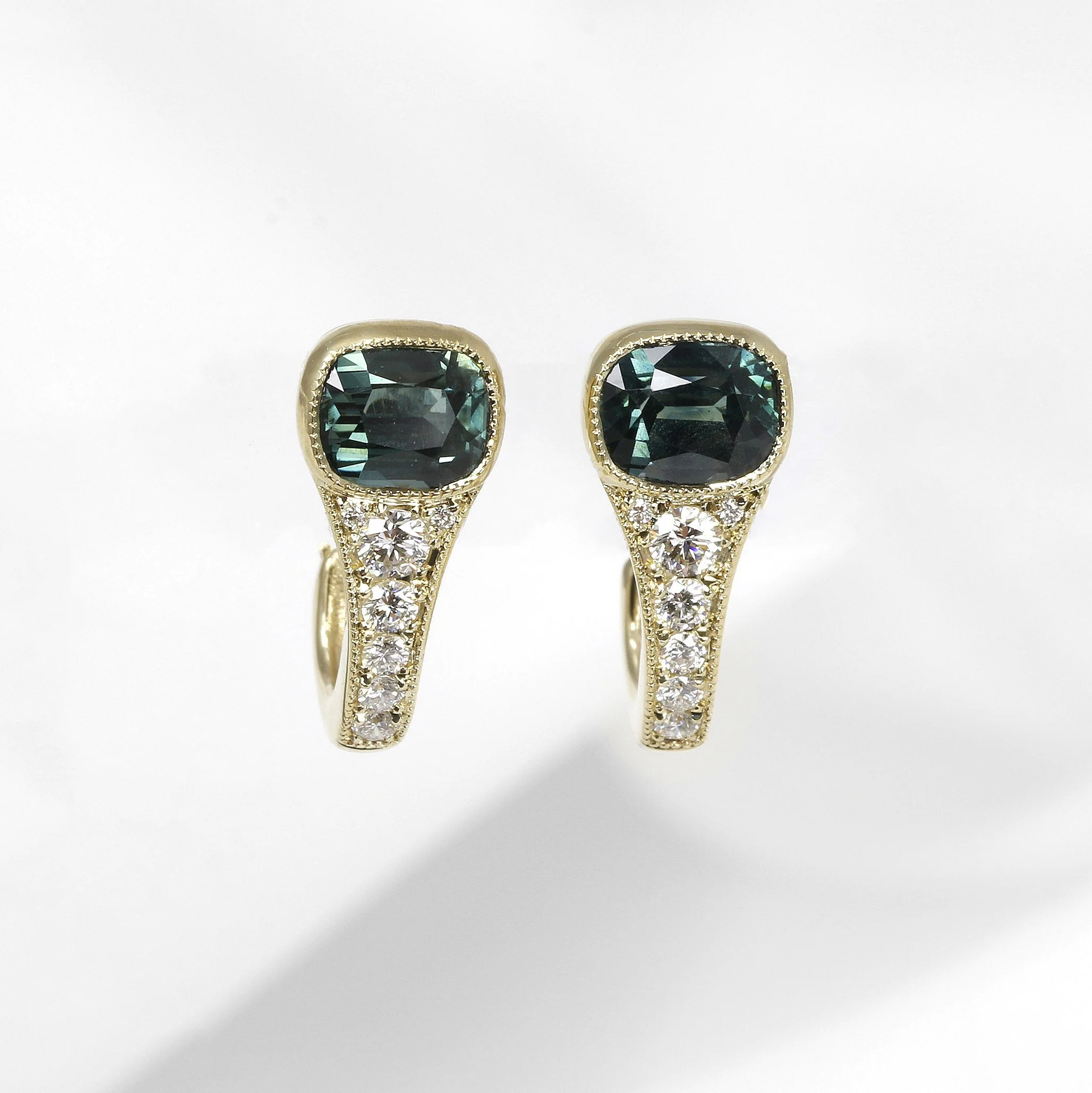  NEW! Timothy Roe Teal Sapphire and Diamond Hoop Earrings in Yellow Gold £2,495.00 