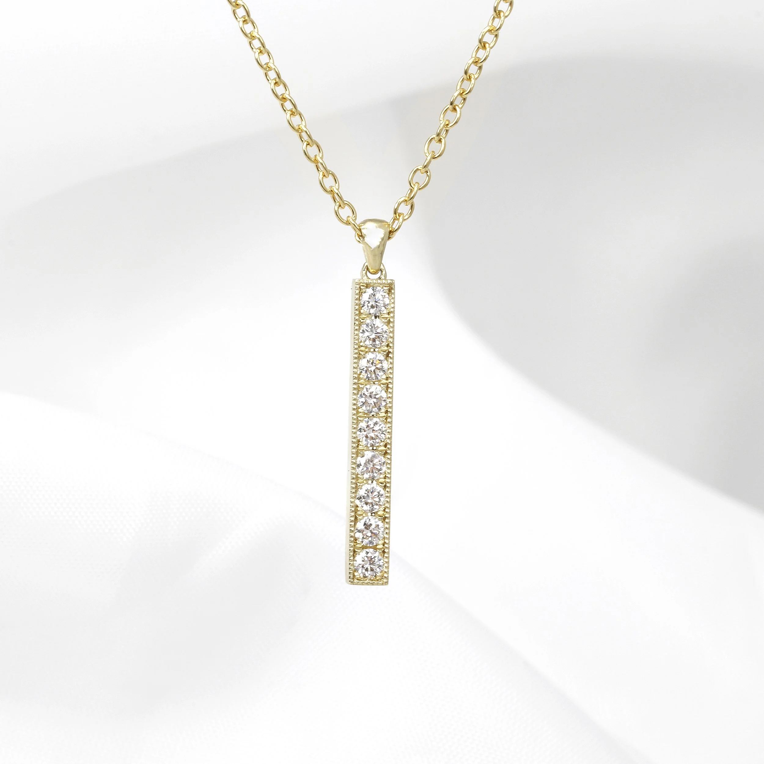  Diamond Bar Drop Pendant in 9ct Yellow Gold £920.00 