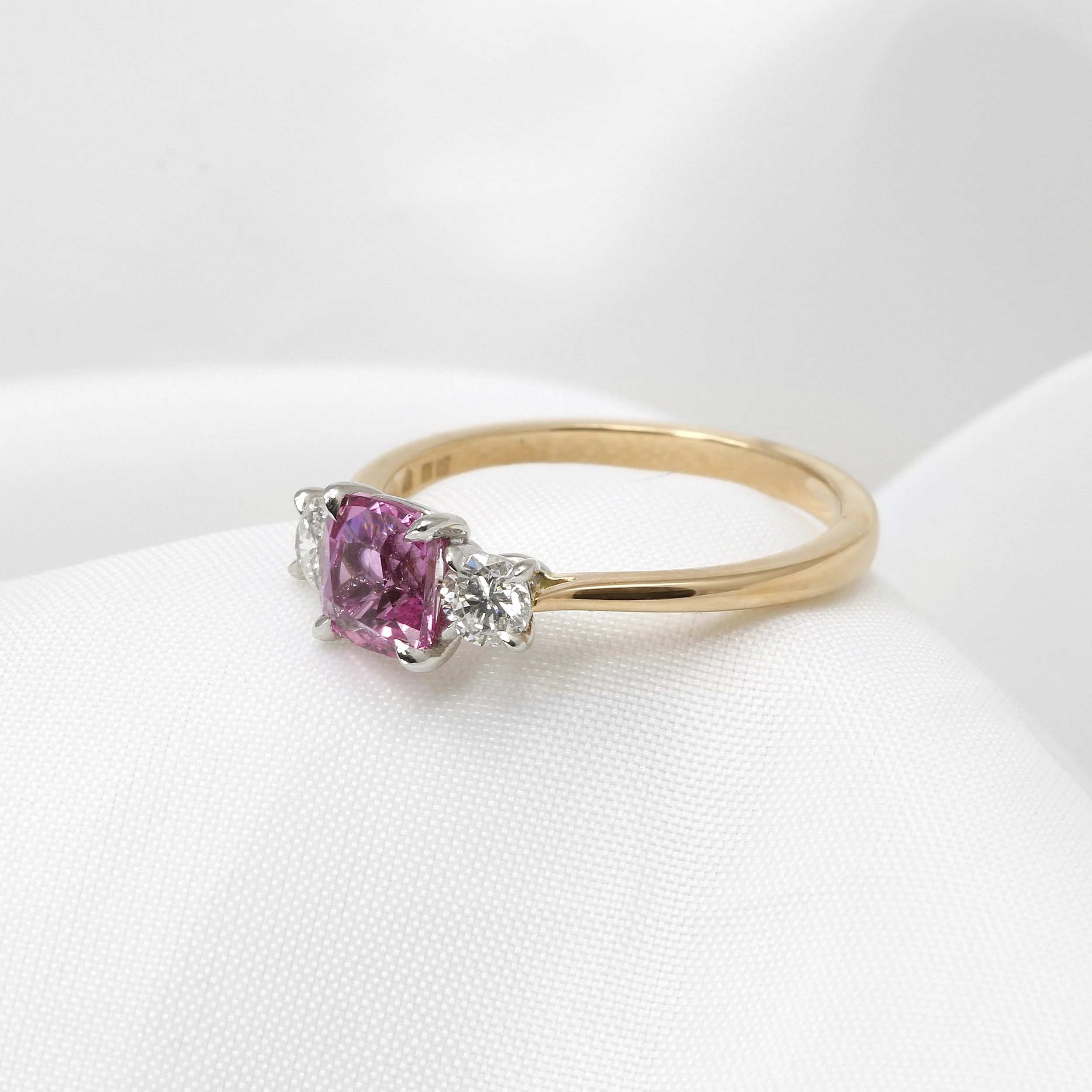 Pink Sapphire and Diamond Ring in 18ct Rose Gold and Platinum