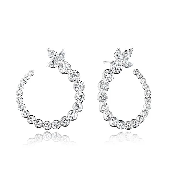   Sophia Macris, Verragio Vanguard Hoops in 18k white gold&nbsp;   Circle earrings   &nbsp;($15,000), with 3.79 cts. marquise and round diamonds, inspired by New York’s landmark Chrysler and Chanin buildings  
