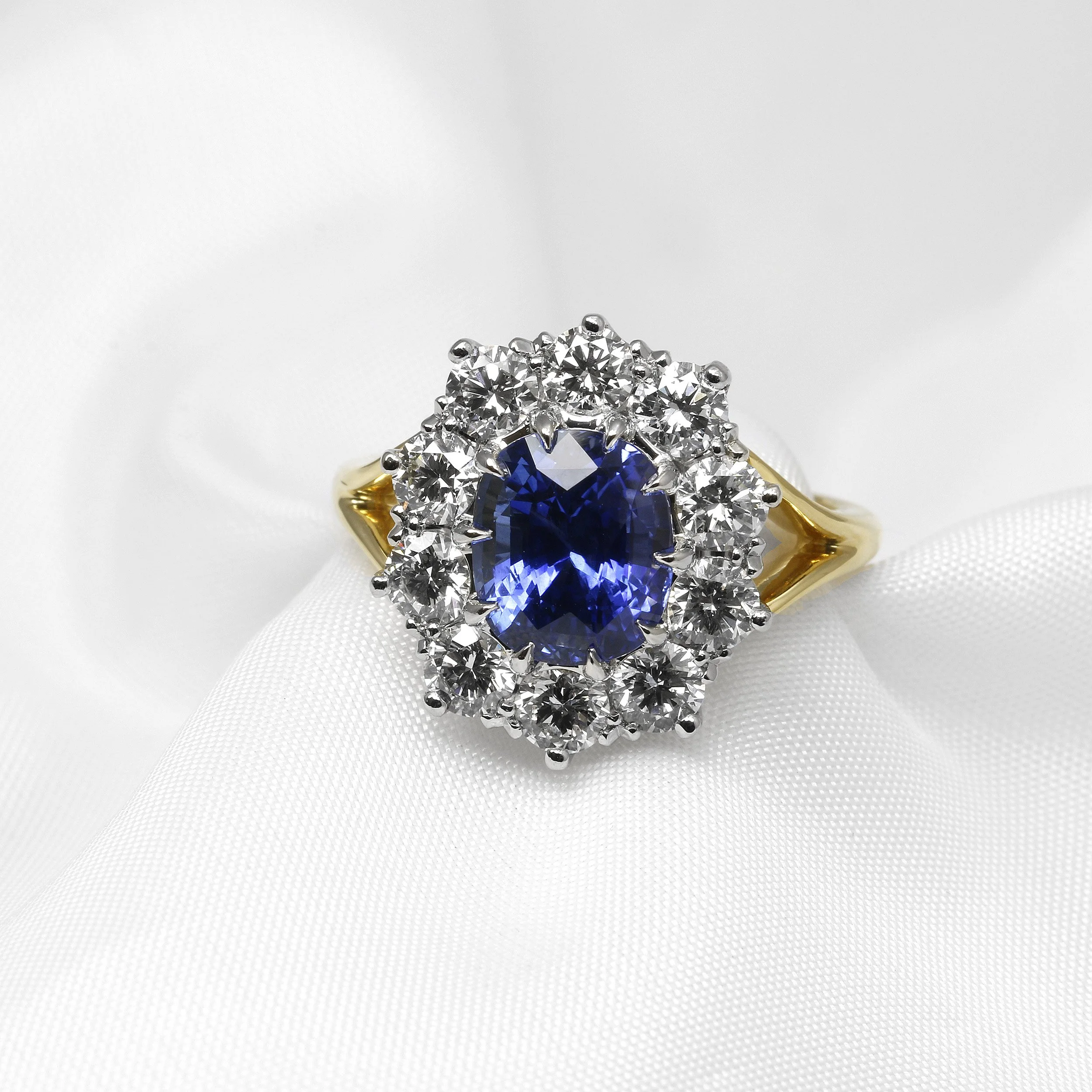  Sapphire and Diamond Cluster Ring in 18ct Yellow Gold and Platinum 