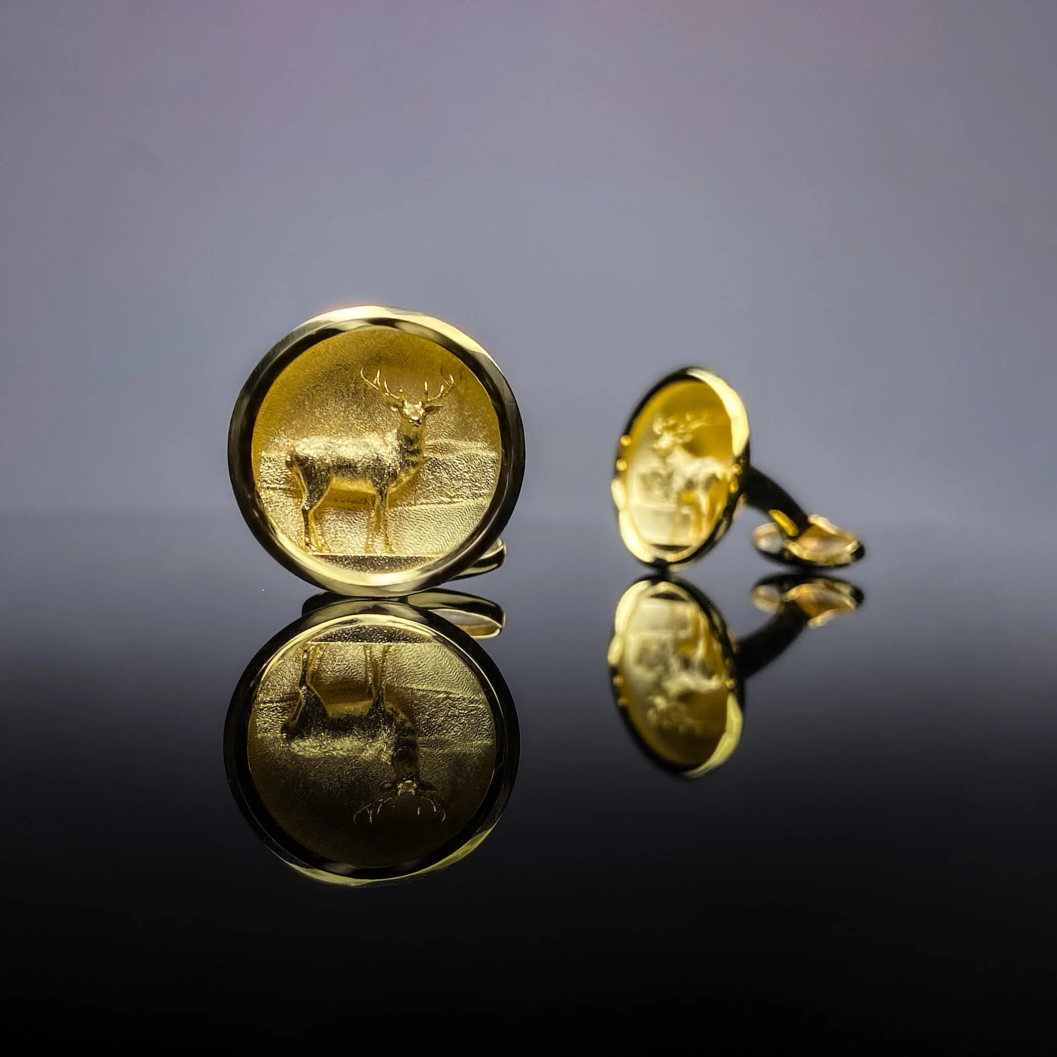  Bespoke Stag and Forest Cufflinks in Yellow Gold  