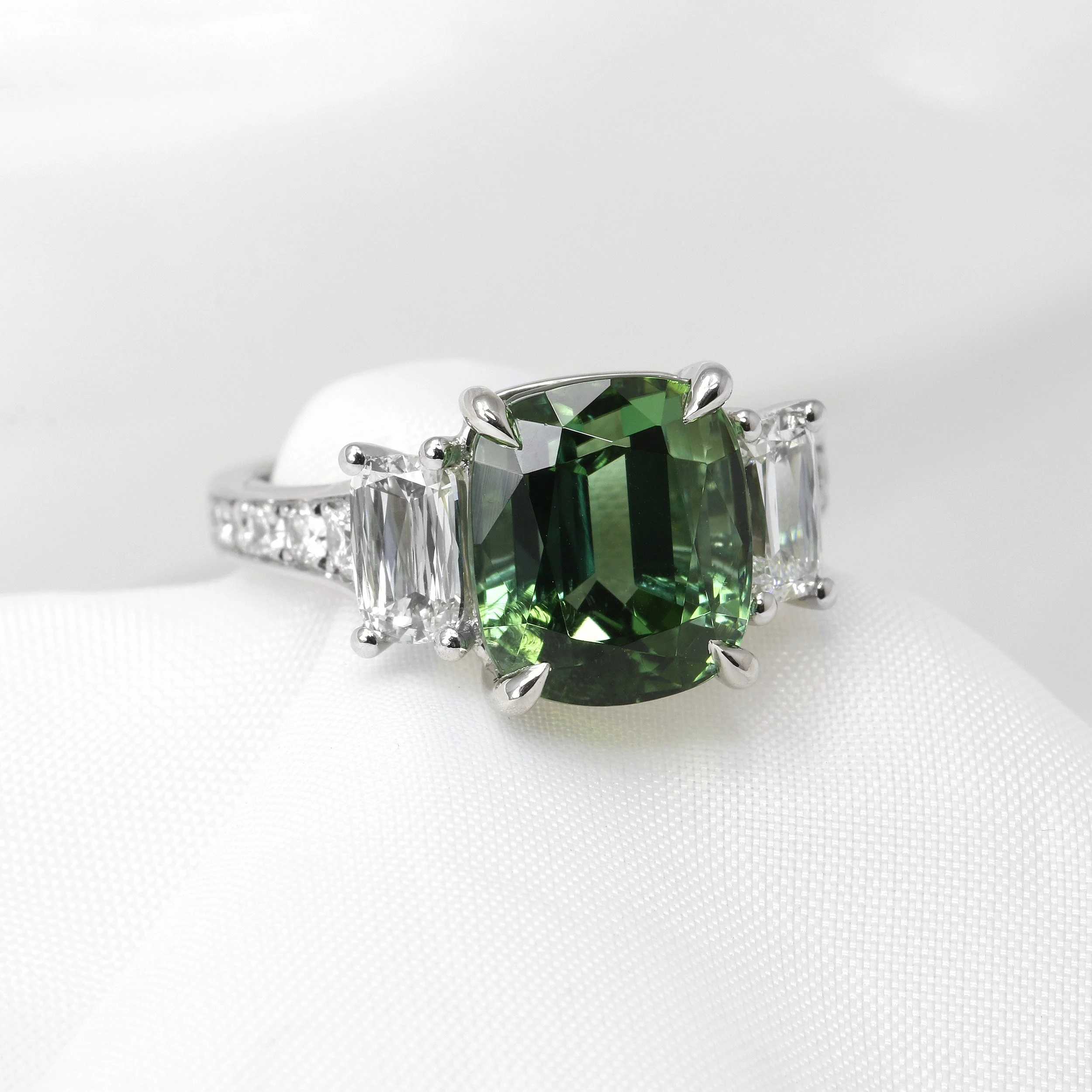  Timothy Roe Cushion Cut Tourmaline and Diamond Ring in Platinum £9,500.00 