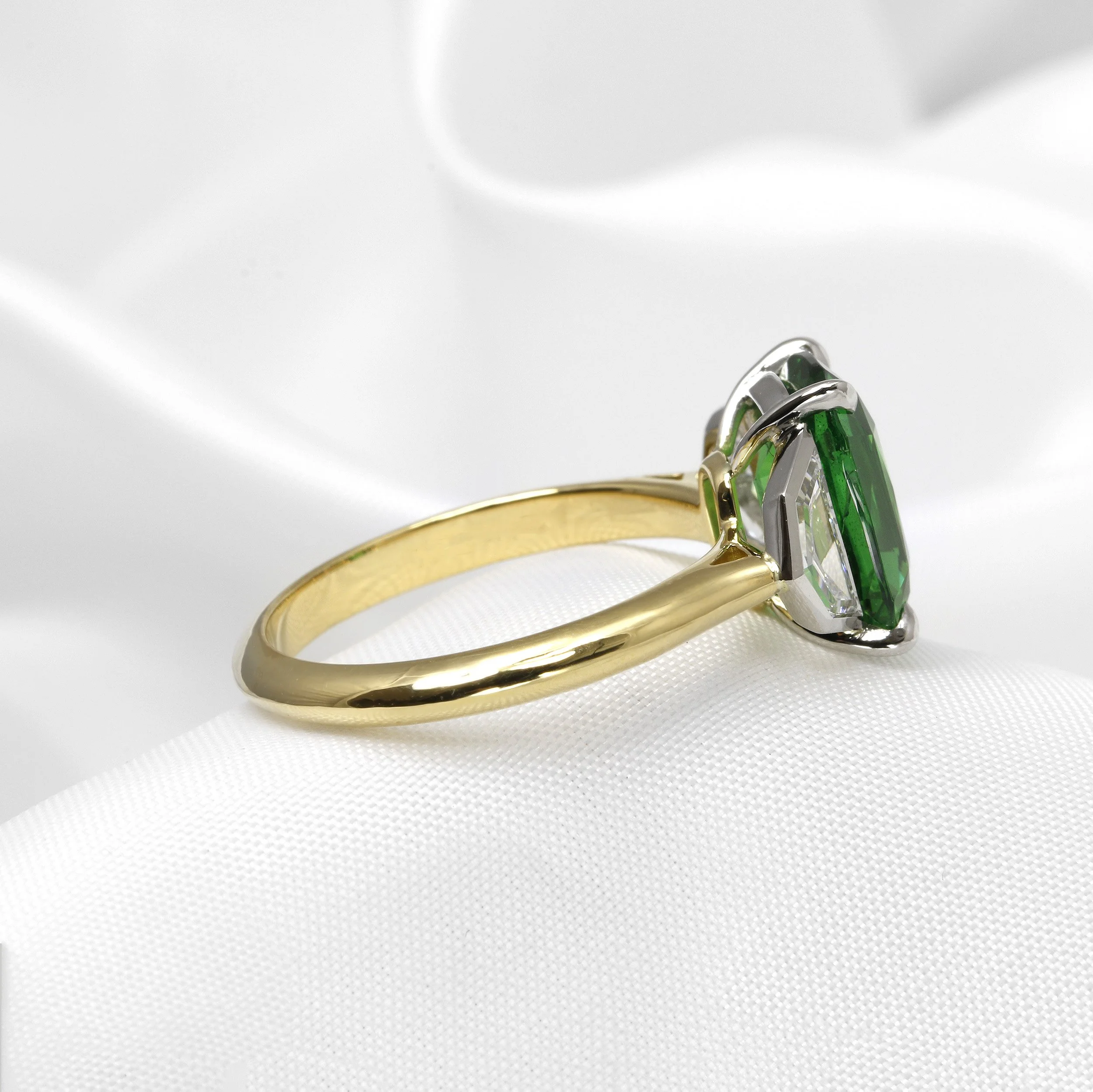 Tsavorite Garnet and Diamond Ring in 18ct Yellow Gold and Platinum
