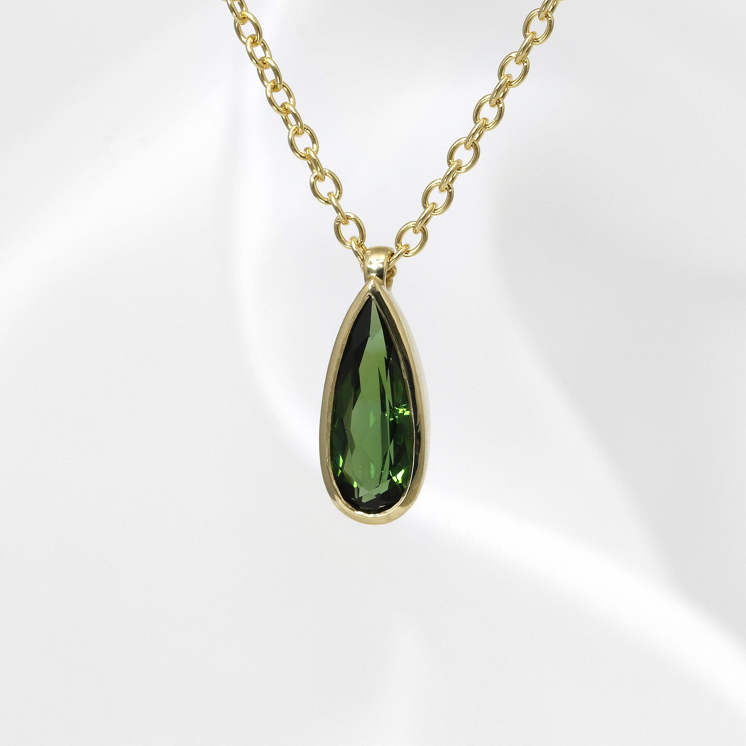 Green Tourmaline Drop Pendant in 9ct Yellow Gold - Fine Elegance