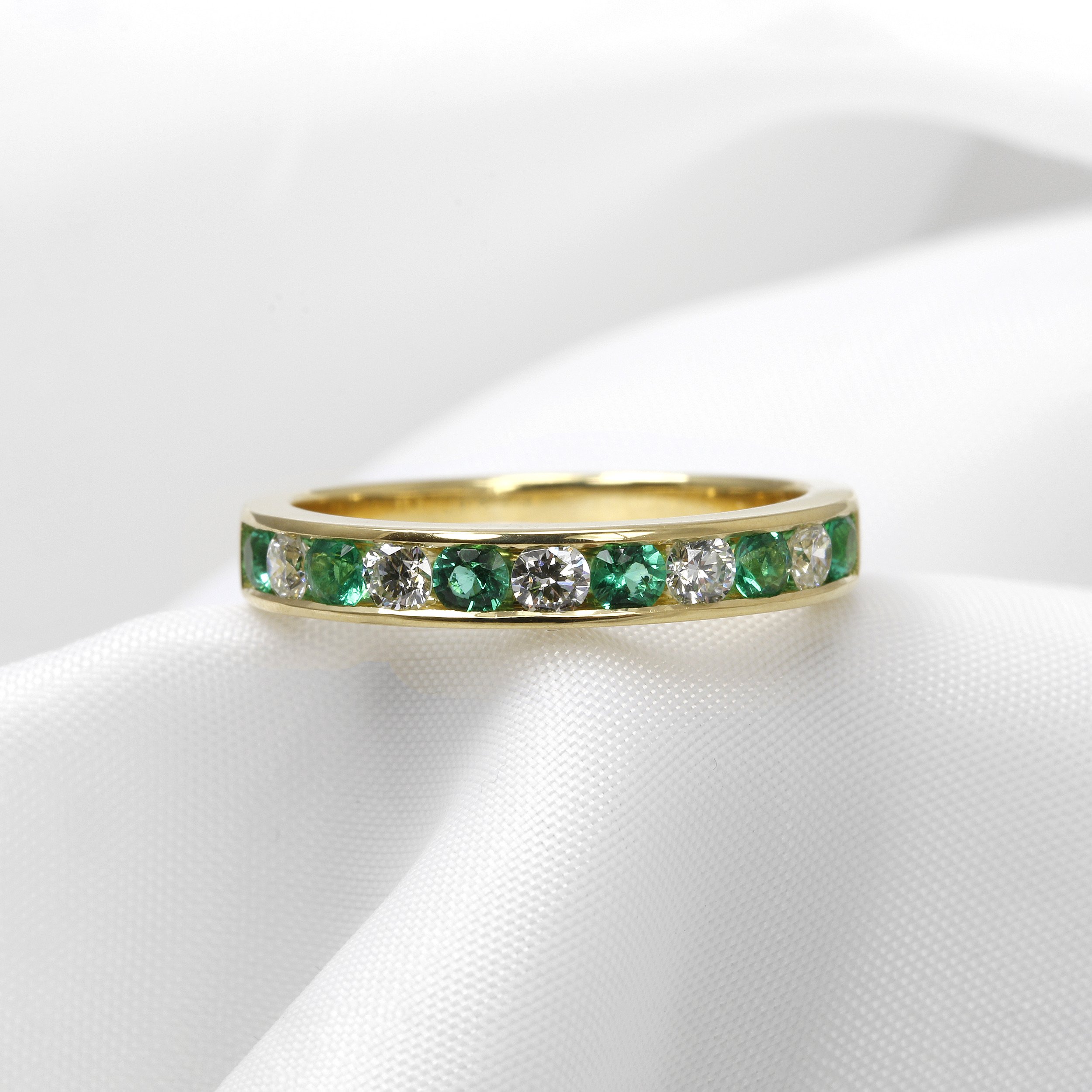  Timothy Roe Emerald and Diamond Eternity Ring in 18ct Yellow Gold £1,775.00 