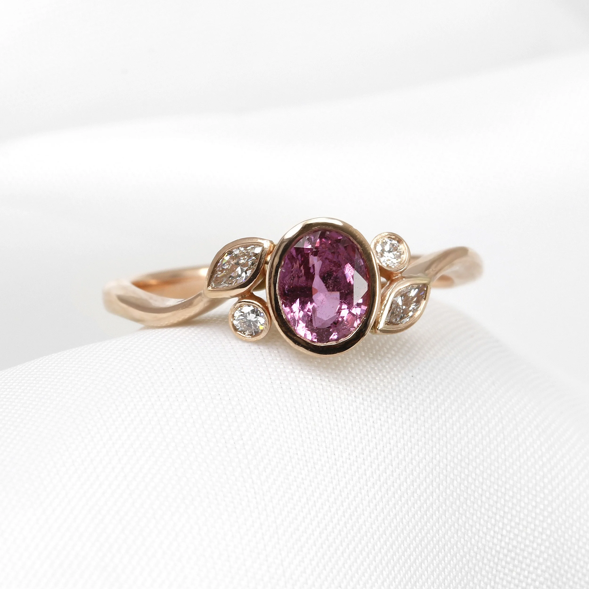  NEW! Timothy Roe Bud & Bloom Collection: Pink Sapphire and Diamond Foliate Ring in 9ct Rose Gold £1,195.00 