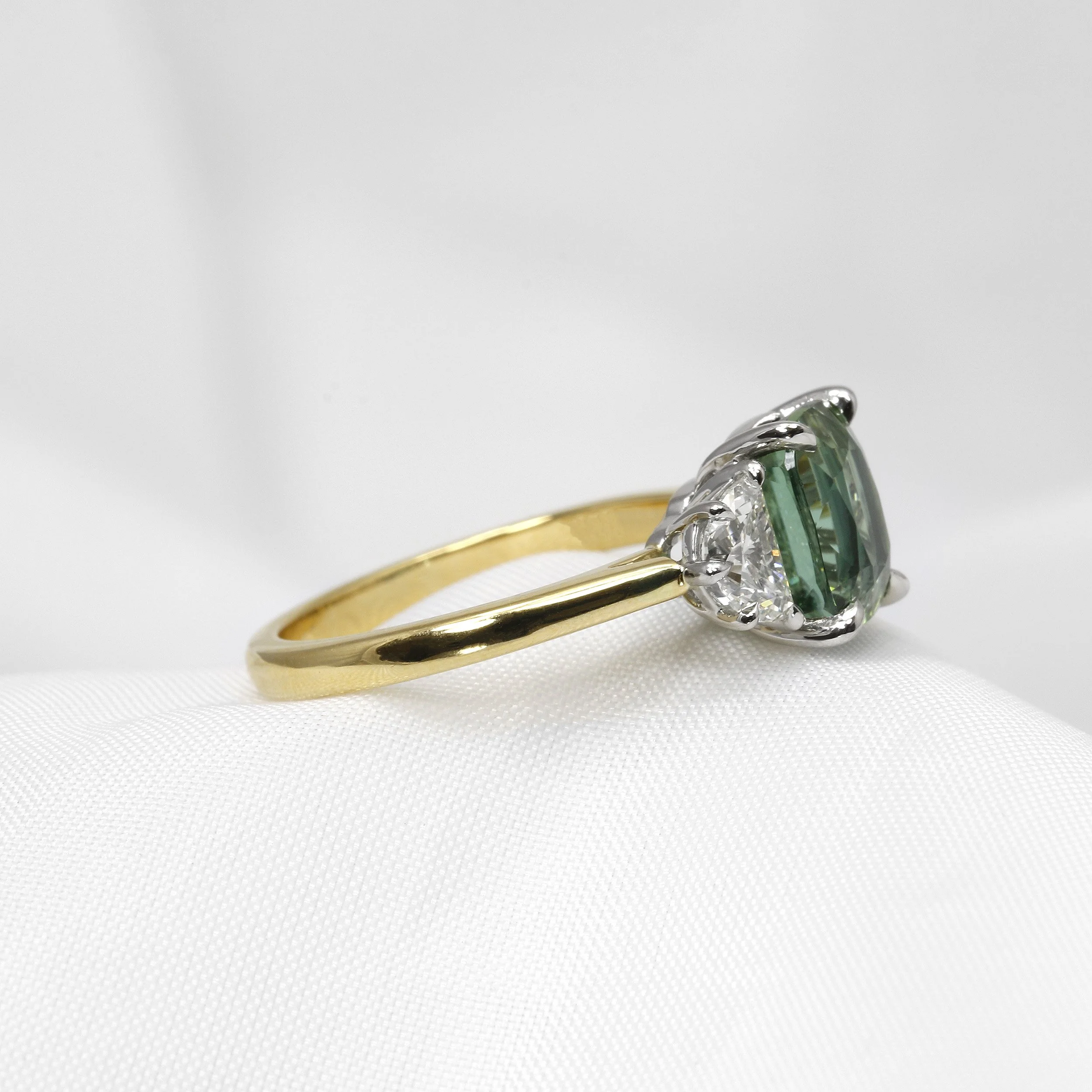 Tourmaline and Diamond Three Stone Ring in Platinum and Yellow Gold