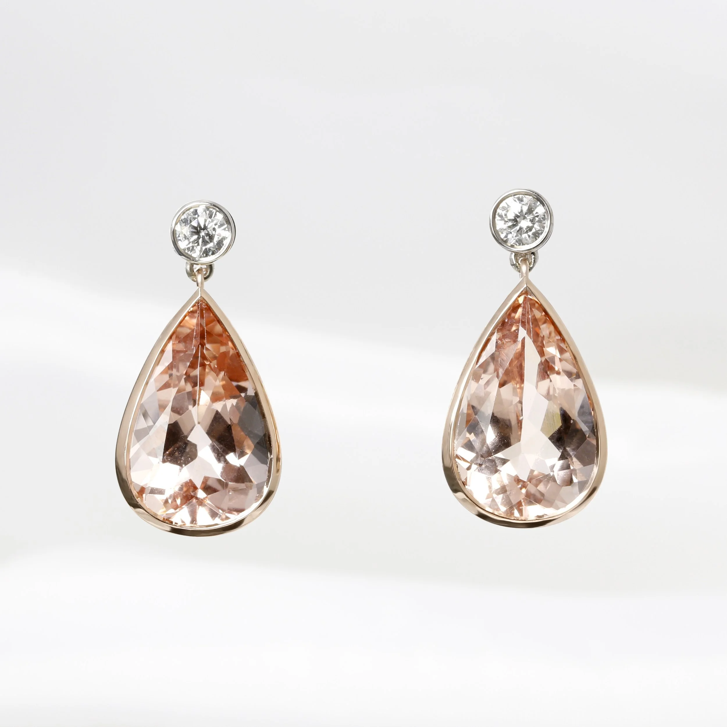  Morganite and Diamond Earrings in 18 ct White & 18 ct Rose Gold. 