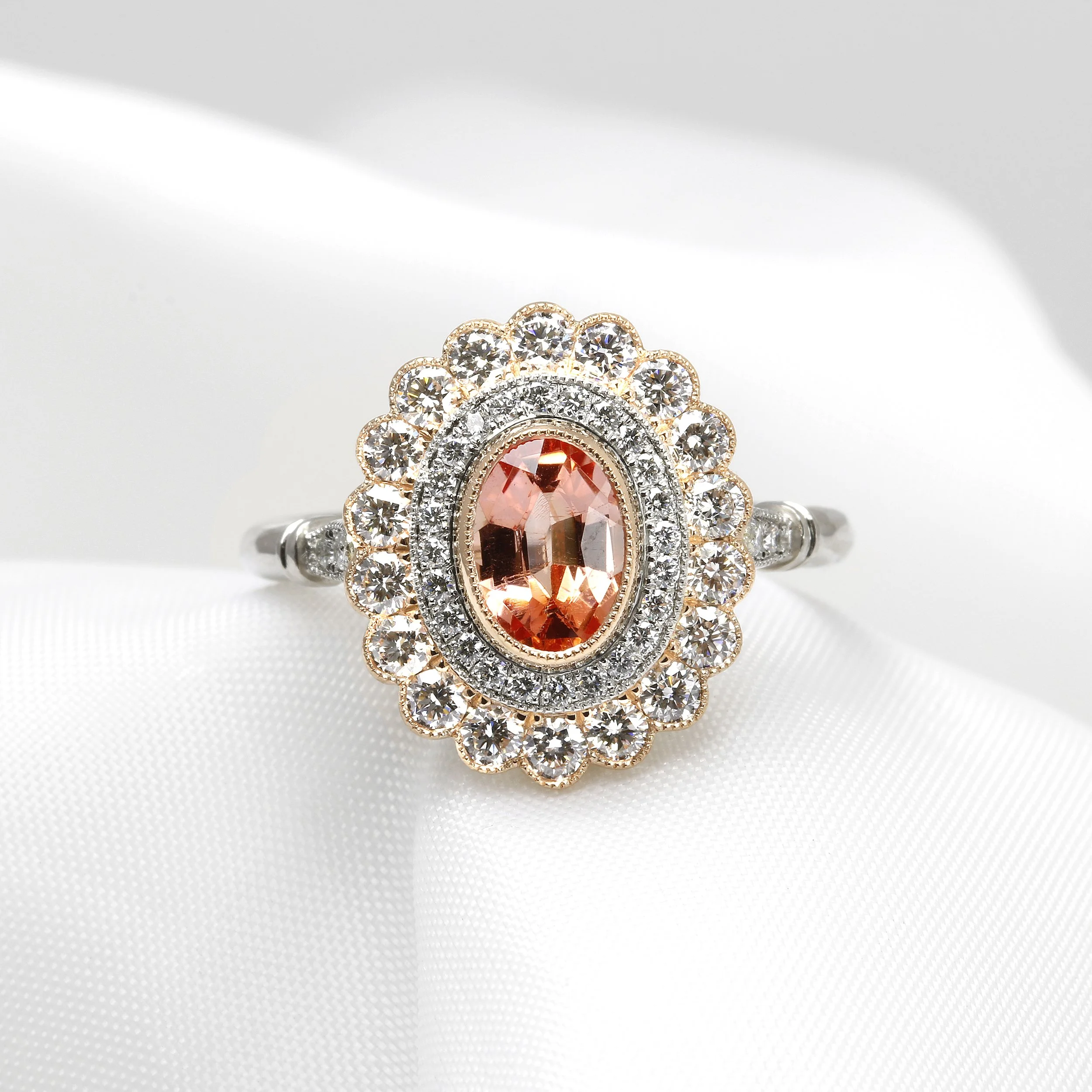  The Life of a Show Girl —this Padparadscha Sapphire and Diamond Cluster Ring £4,250.00 is giving us that showstopping glamour perfectly matching Taylor Swift’s new album!  
