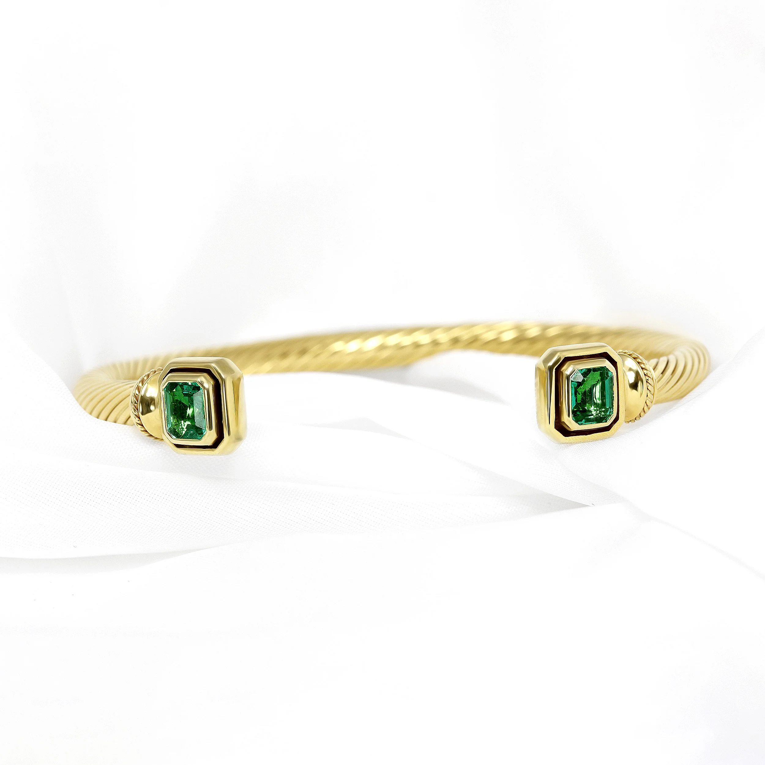  Bespoke Timothy Roe Rope Twist Bangle with Emeralds in Yellow Gold 