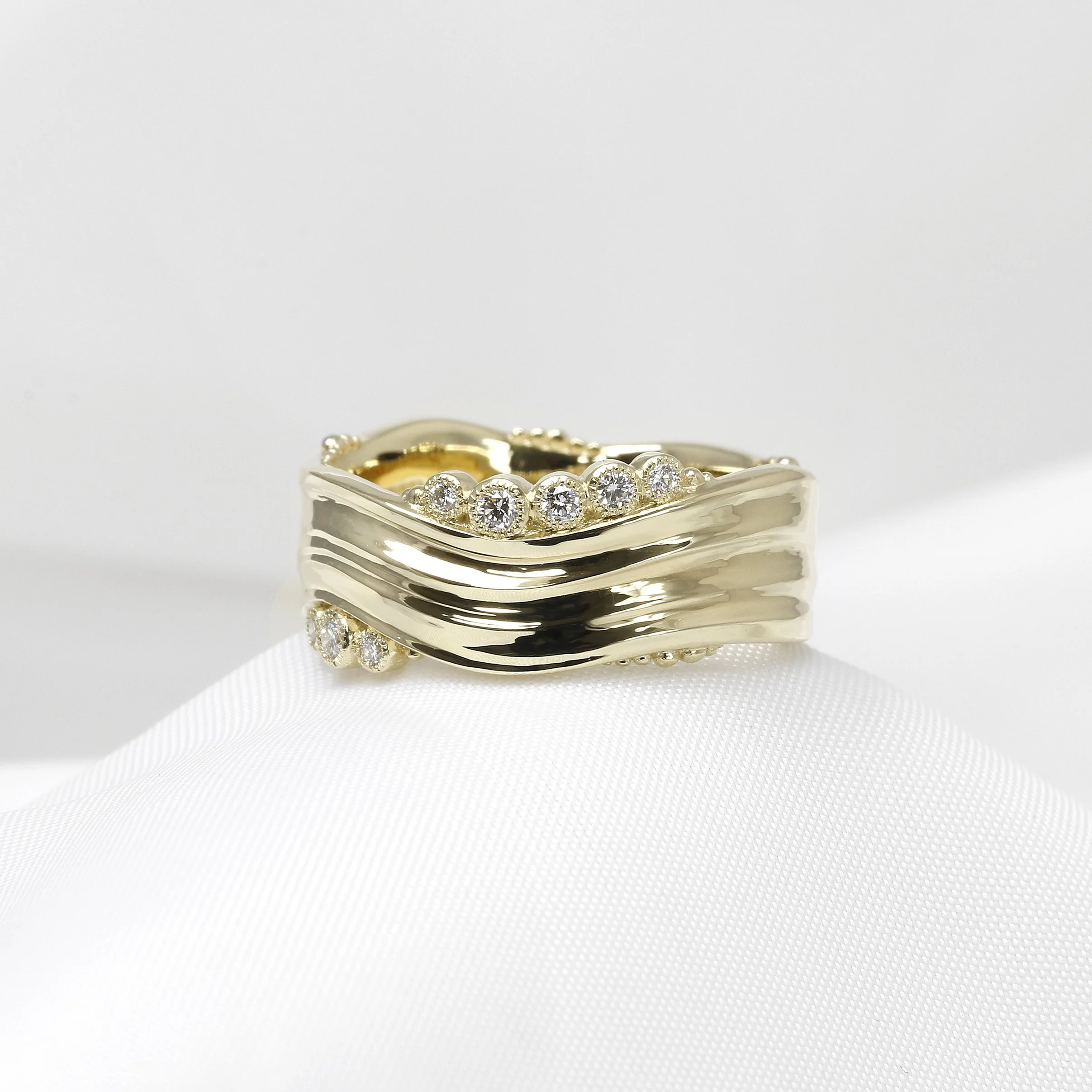  Timothy Roe Diamond Set Wide Band 'Wave' Ring in Yellow Gold £1,150.00 