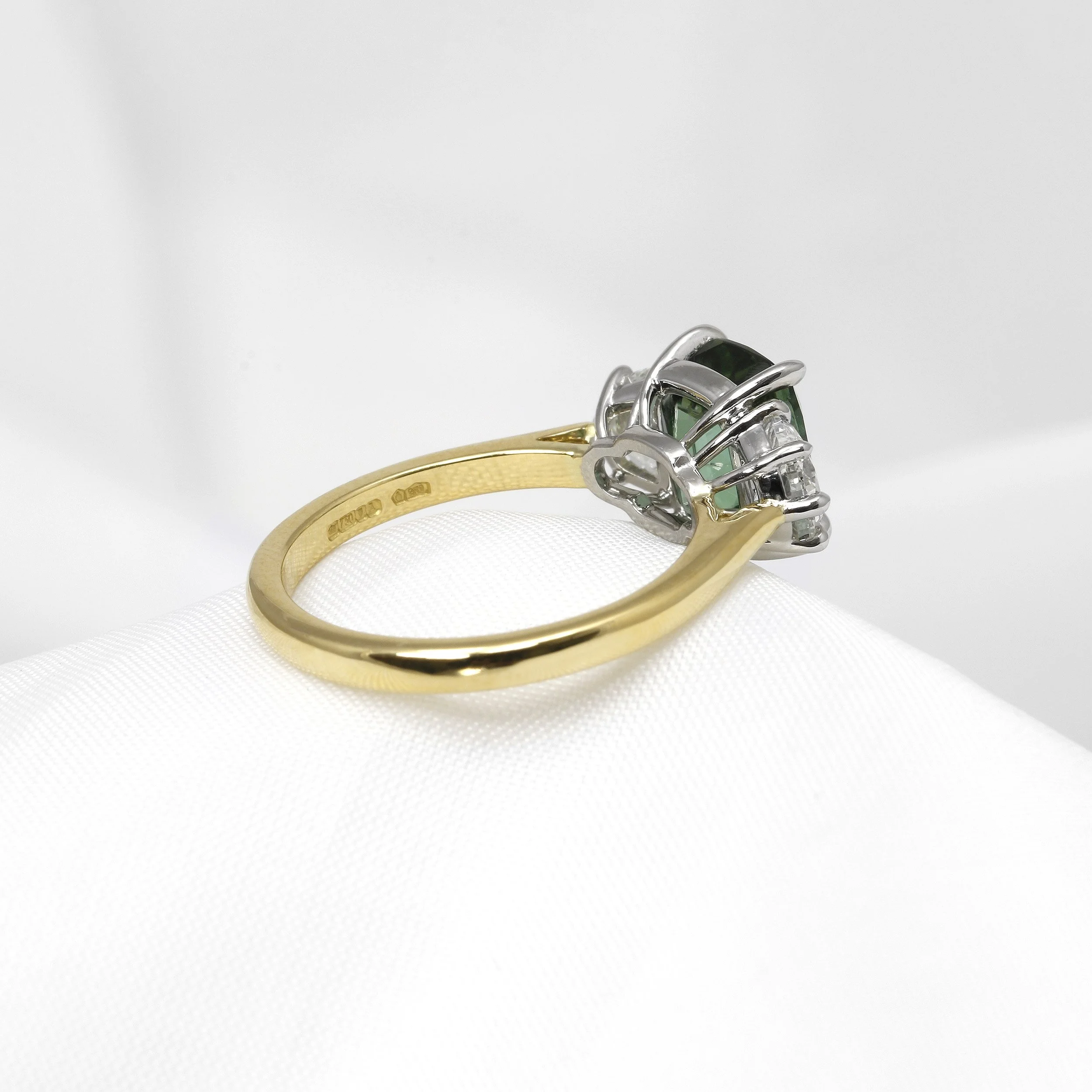 Tourmaline and Diamond Three Stone Ring in Platinum and Yellow Gold