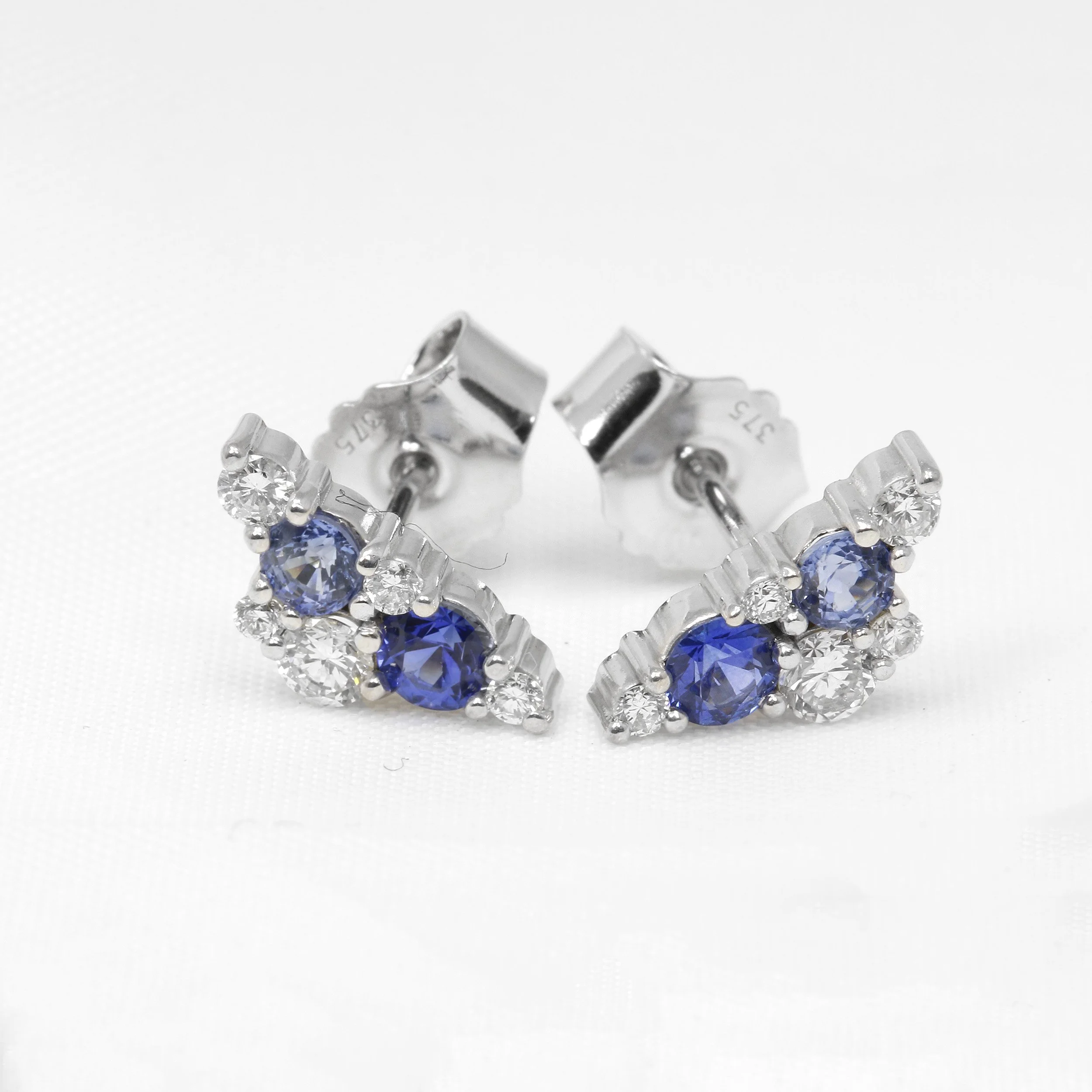 Sapphire and Diamond Cluster Stud Earrings in 9ct White Gold