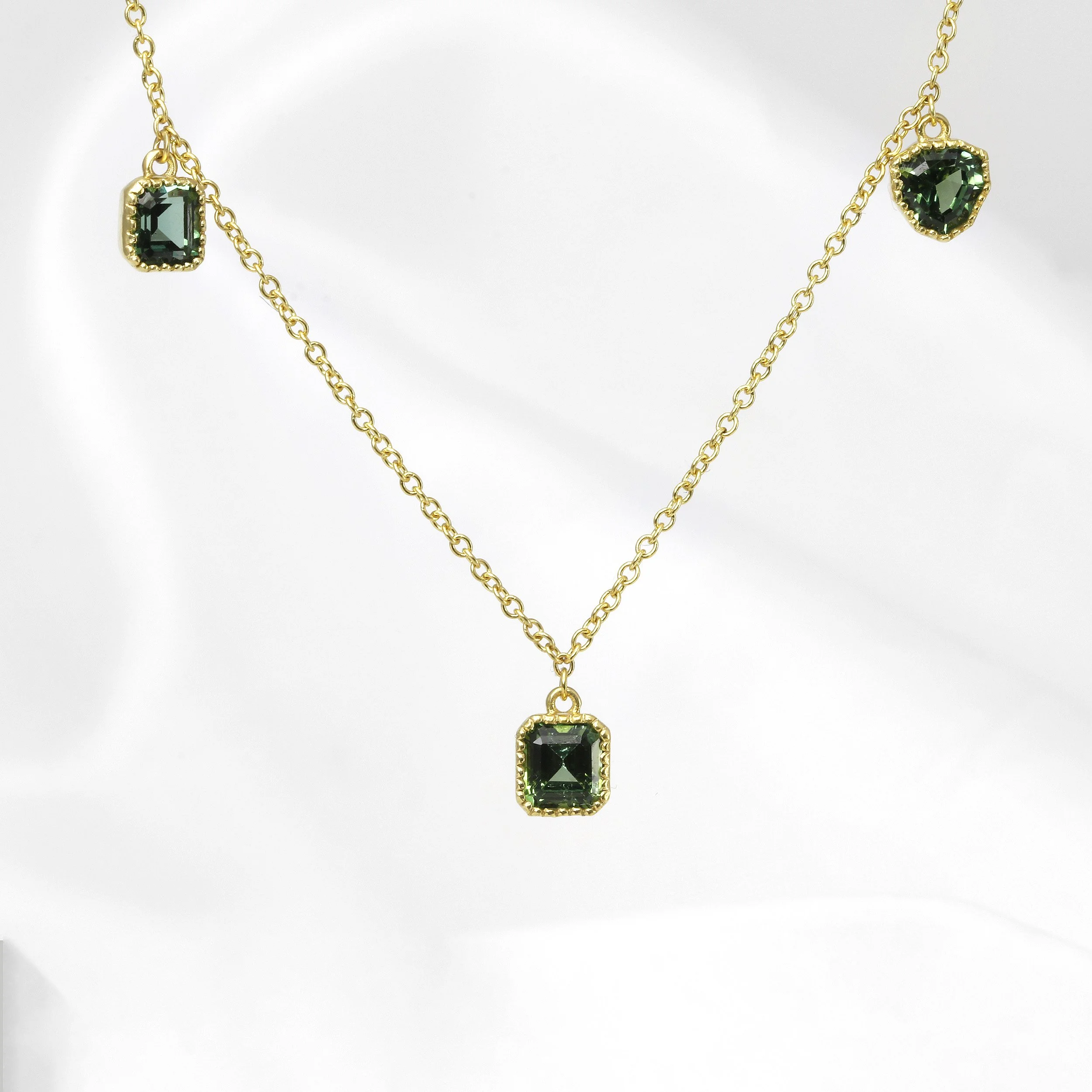  Mixed Cut Tourmaline Drop Necklace in Yellow Gold £695.00 