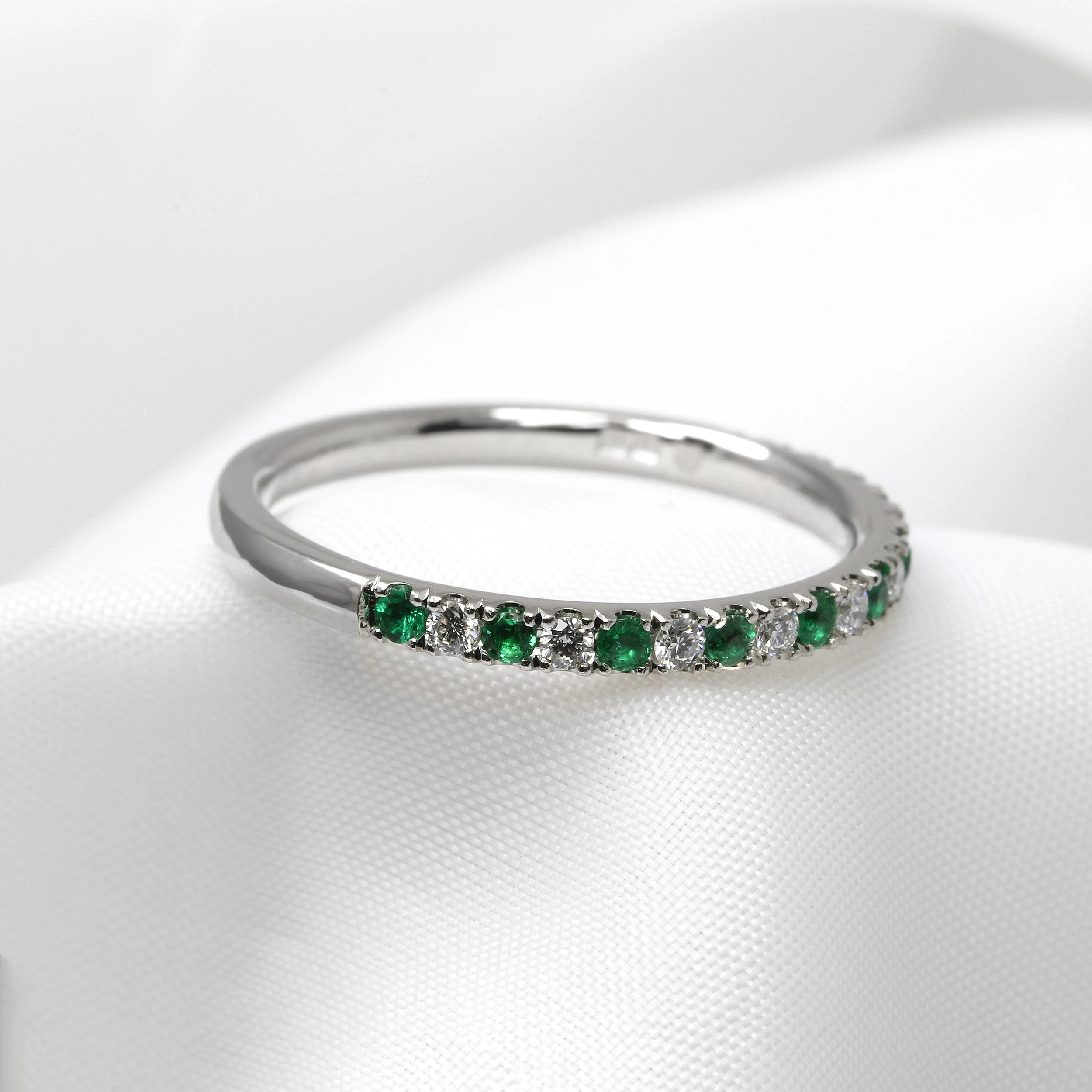 Emerald and Diamond Cutaway Claw Set Ring