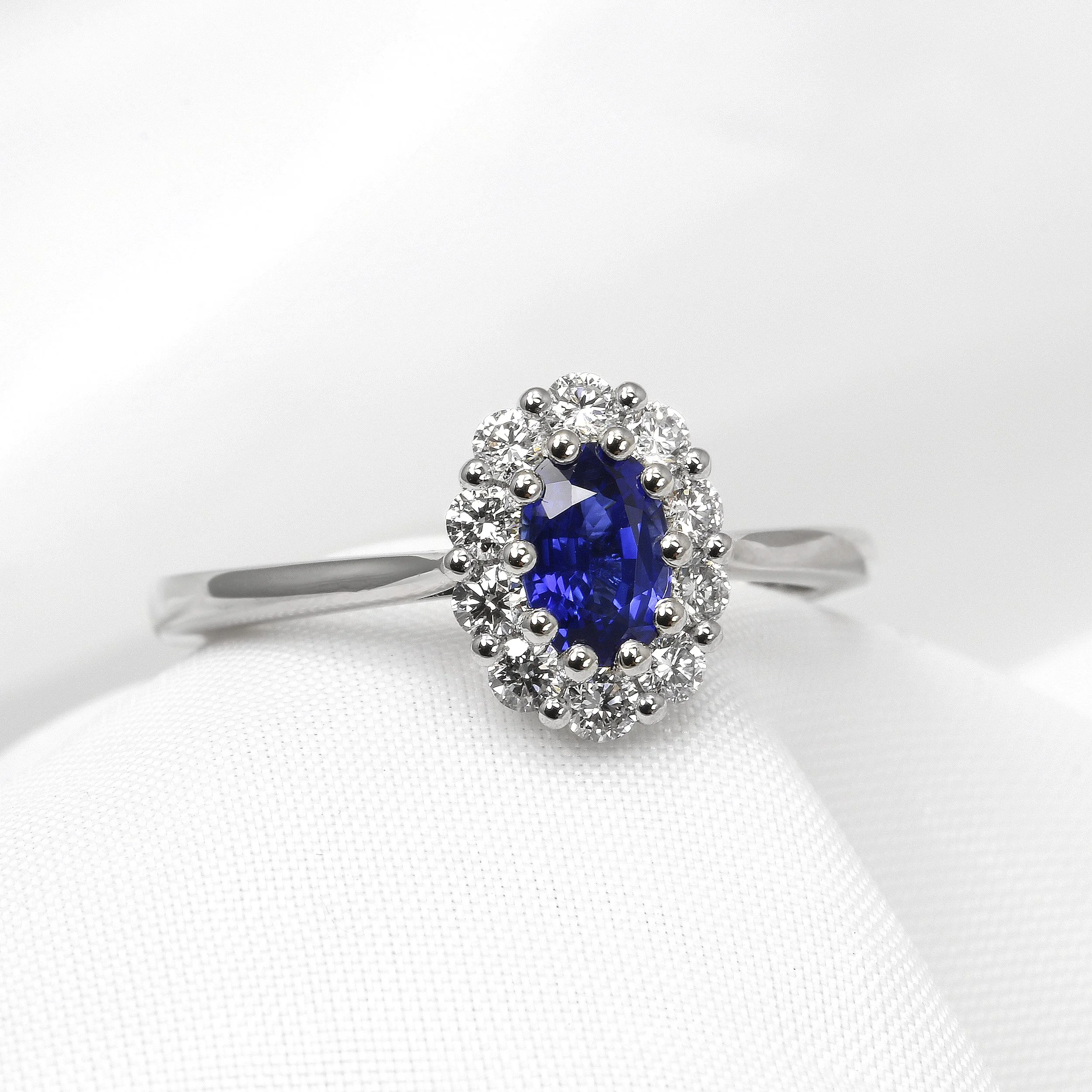 Sapphire and Diamond Cluster Ring in Platinum