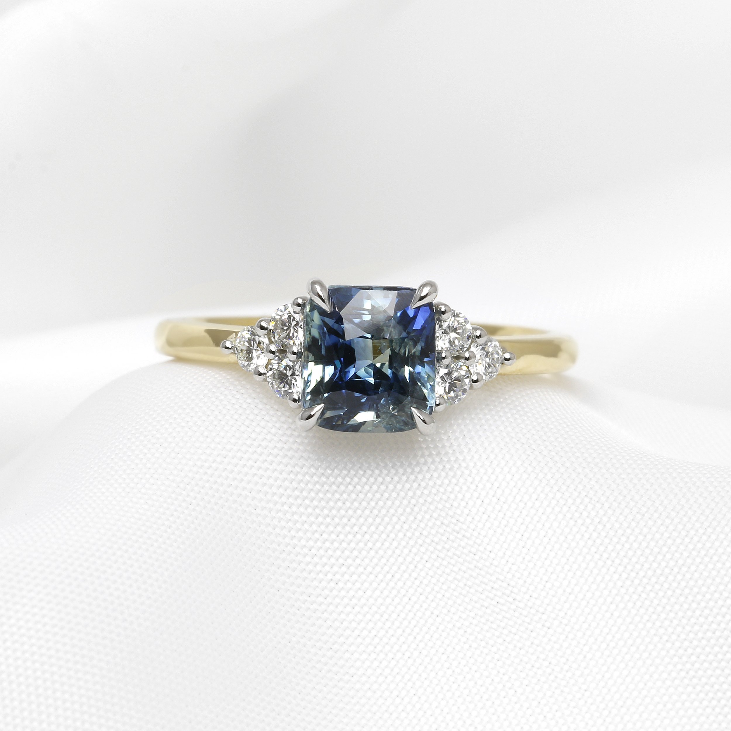  Parti-Colour Teal Sapphire and Diamond Ring in Platinum and 18 ct Yellow Gold 