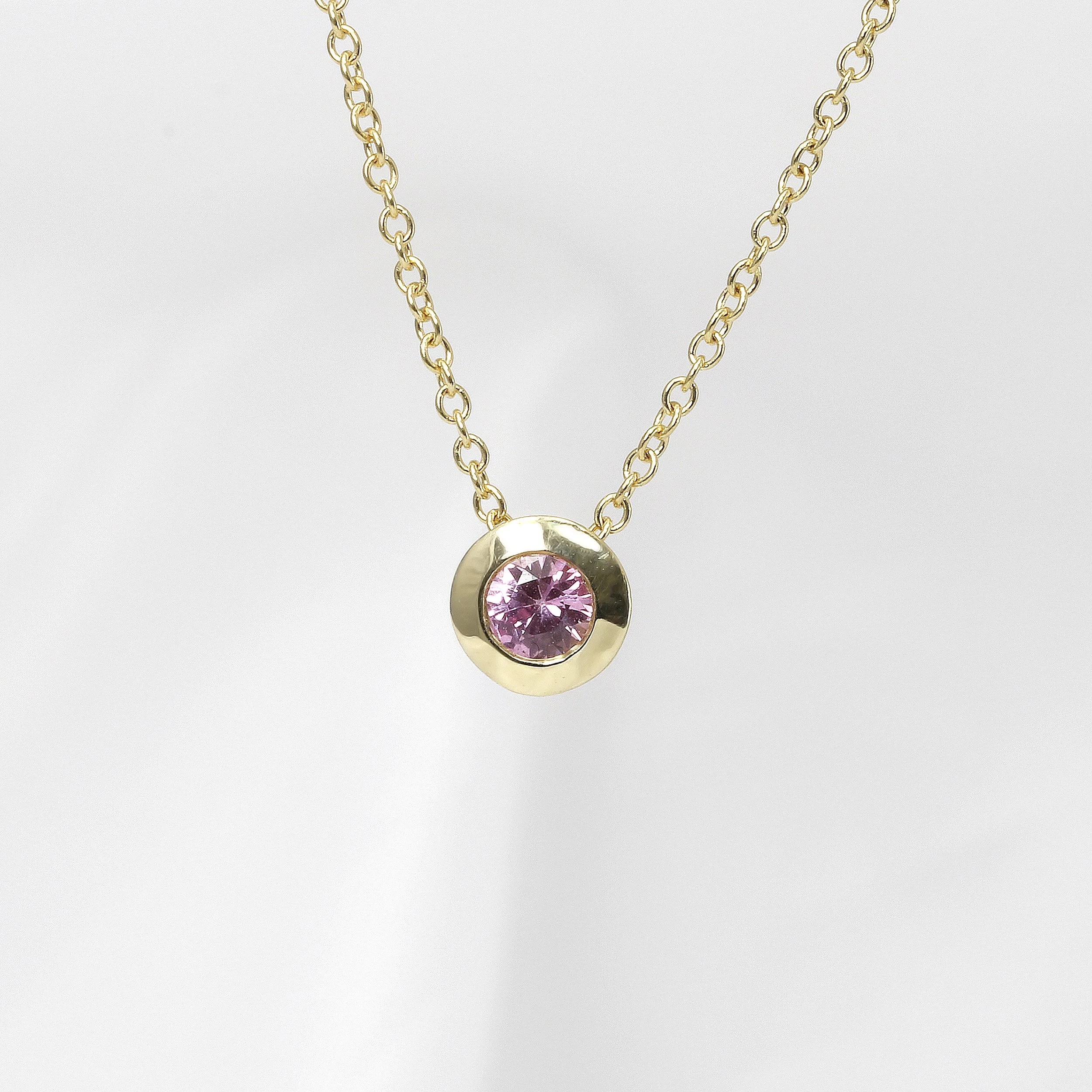 Pink Sapphire Rub Over Pendant in 9ct Yellow Gold