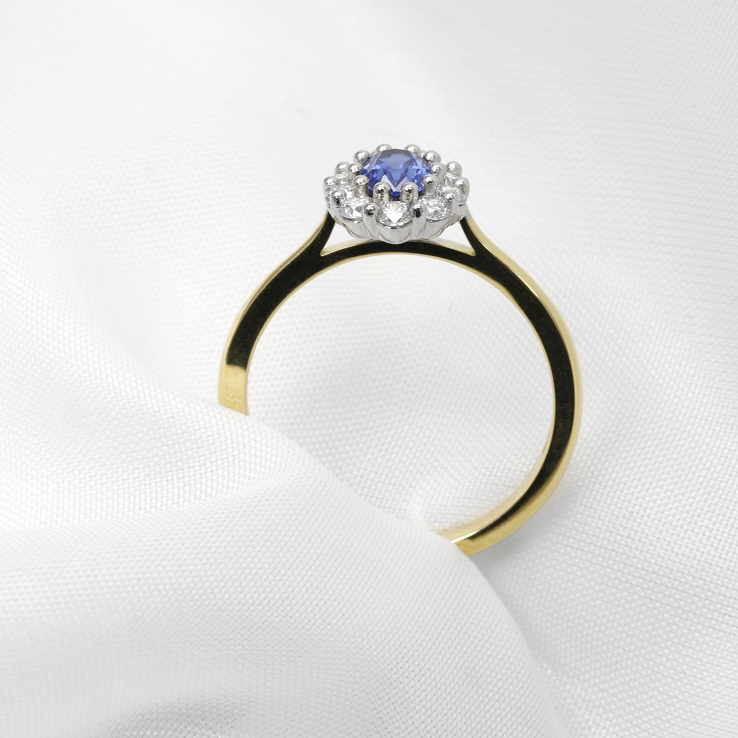 Sapphire and Diamond Cluster Ring in 18ct Yellow Gold and Platinum