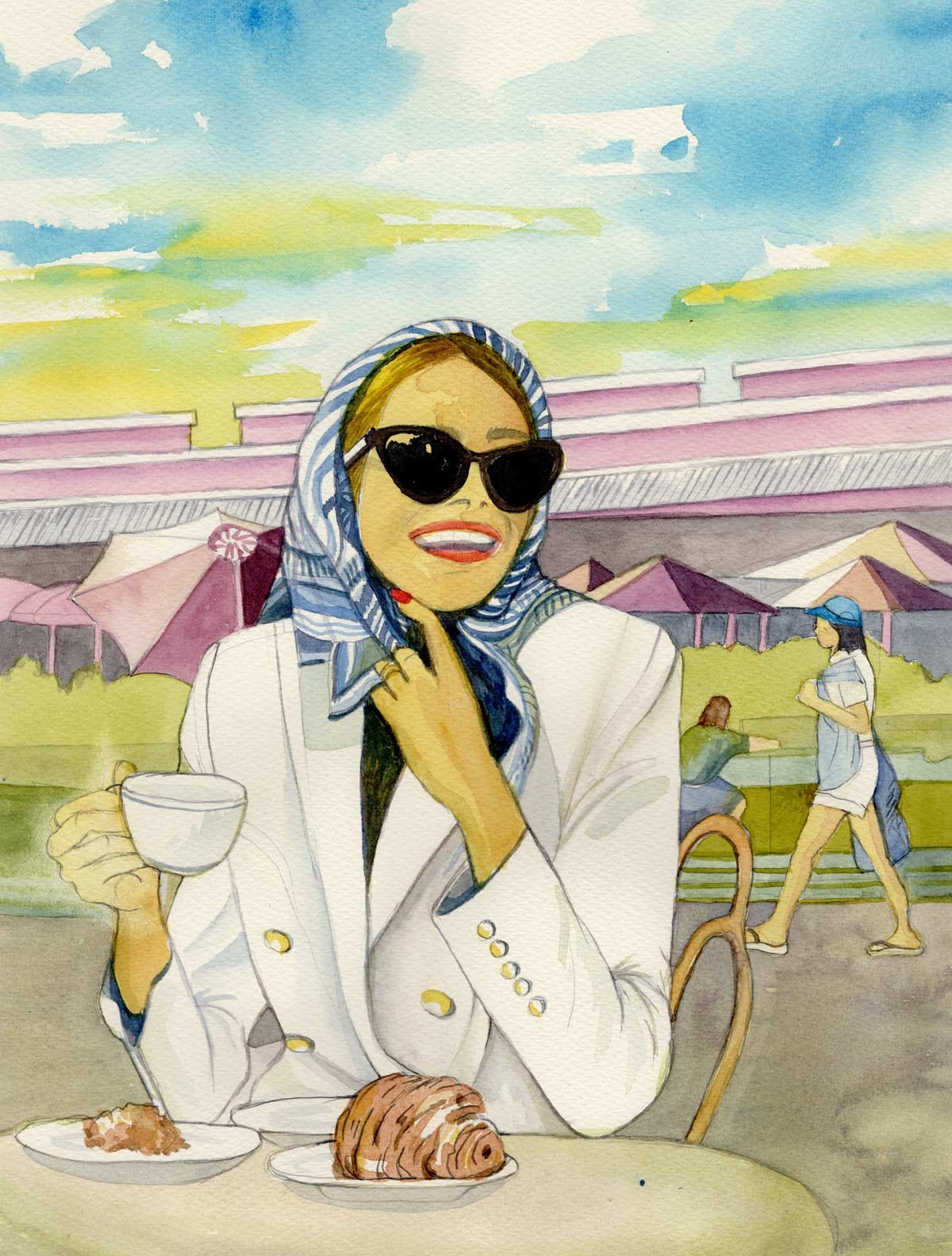 Woman having lunch on the boardwalk