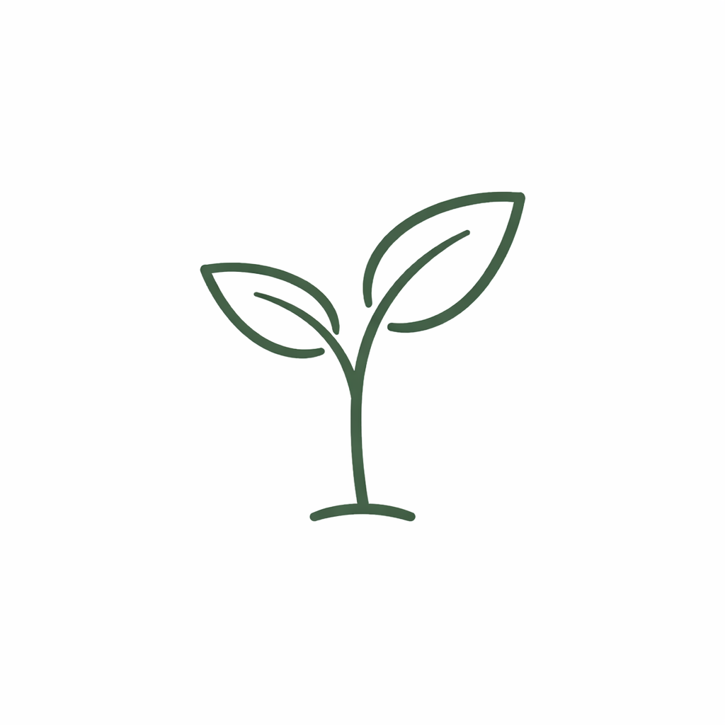 A simple line drawing of a small plant with two leaves.