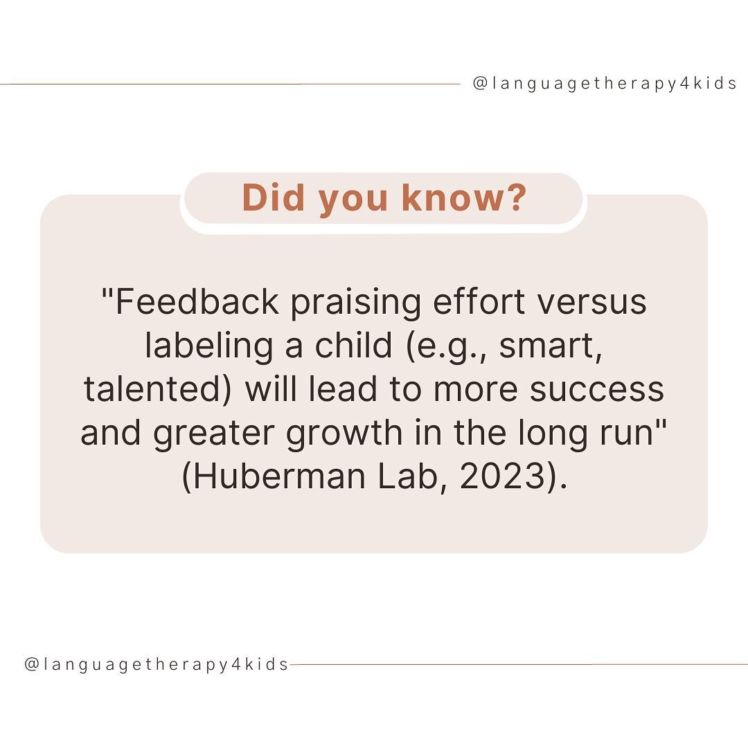 We as parents, therapists, and educators have to shift our narrative toward effort instead of the label. A way to do this is to focus on the verbs not labels when giving feedback. This quote is directly from the @hubermanlab podcast based on research