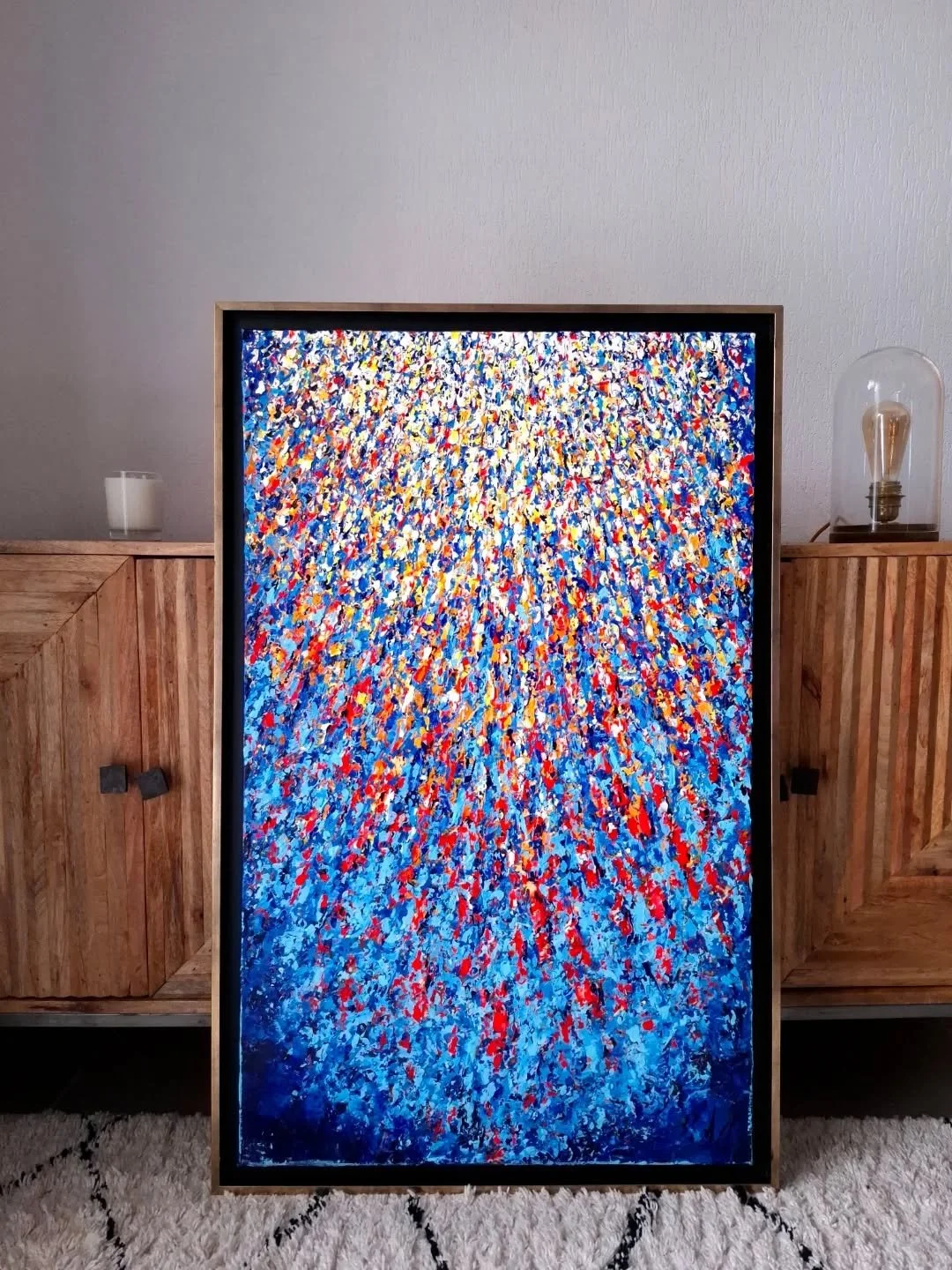 Voici "Supernova - l'arriv&eacute;e "✨️

Une pluie qde joie qui nous touche tous &agrave; l'unisson💛

62x100 cm de bonheur 
Acrylique sur Toile

Int&eacute;ress&eacute; ? Me contacter en Mp🙏

#Cl&eacute;mentineBureau #Supernova #CosmosLov