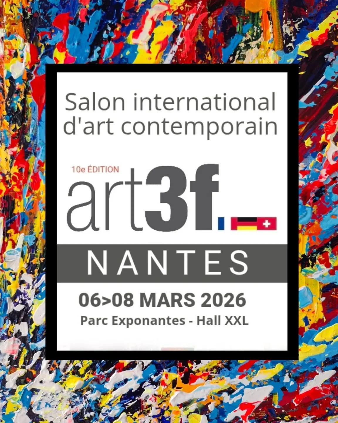 J&rsquo;ai le plaisir de vous annoncer ma participation au Salon international de l&rsquo;art contemporain de Nantes 🖤

📍 Hall exponantes
🗓 Du 6 au 8 mars
📌 premier Stand face a l'entr&eacute;e ✨️🌟

Trois jours de rencontres, d&rsquo;&eacute;cha