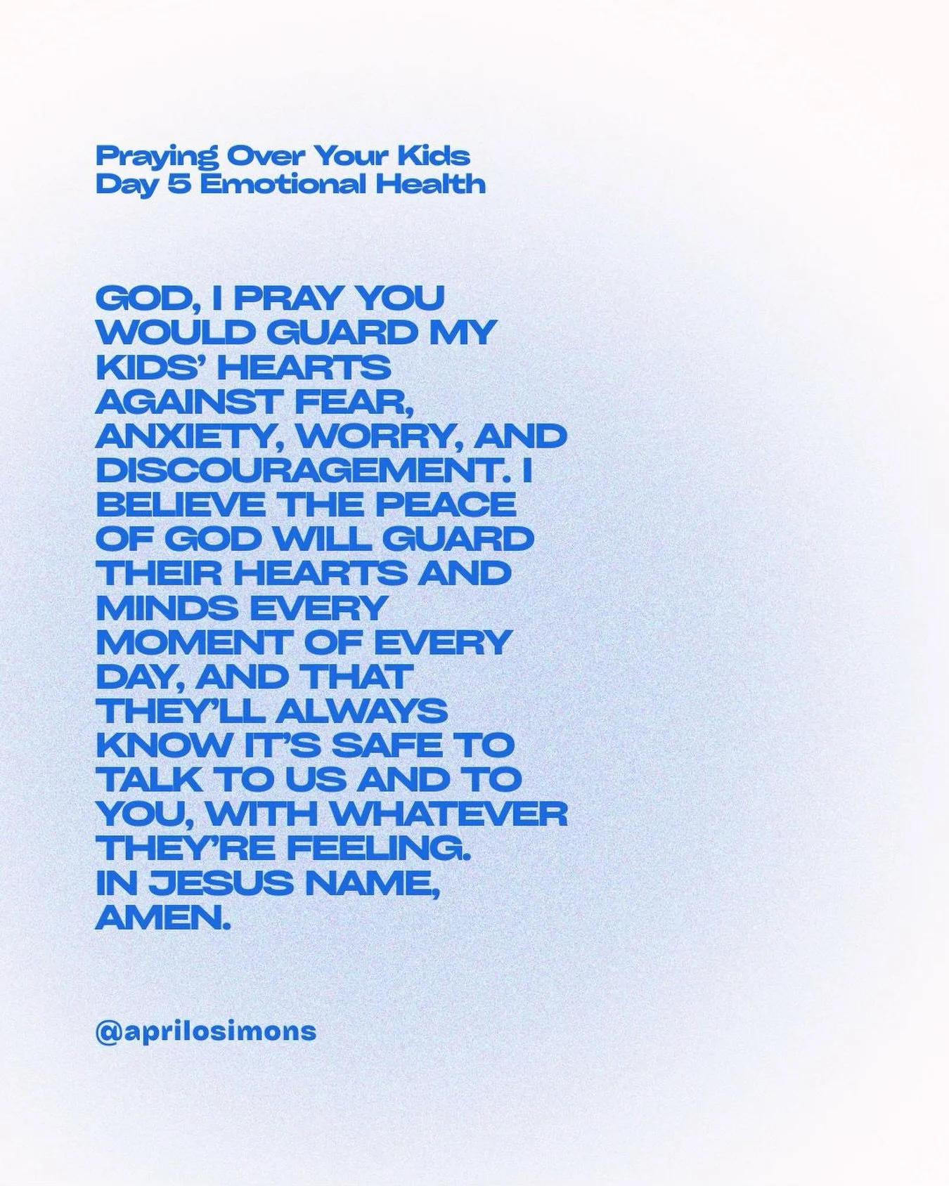 Today&rsquo;s prayer is over anxiety, worry, big feelings, and everything our kids carry that they don&rsquo;t always have words for and that they&rsquo;d know real peace, not just calm on the outside.

Save this and pray it over your kids.