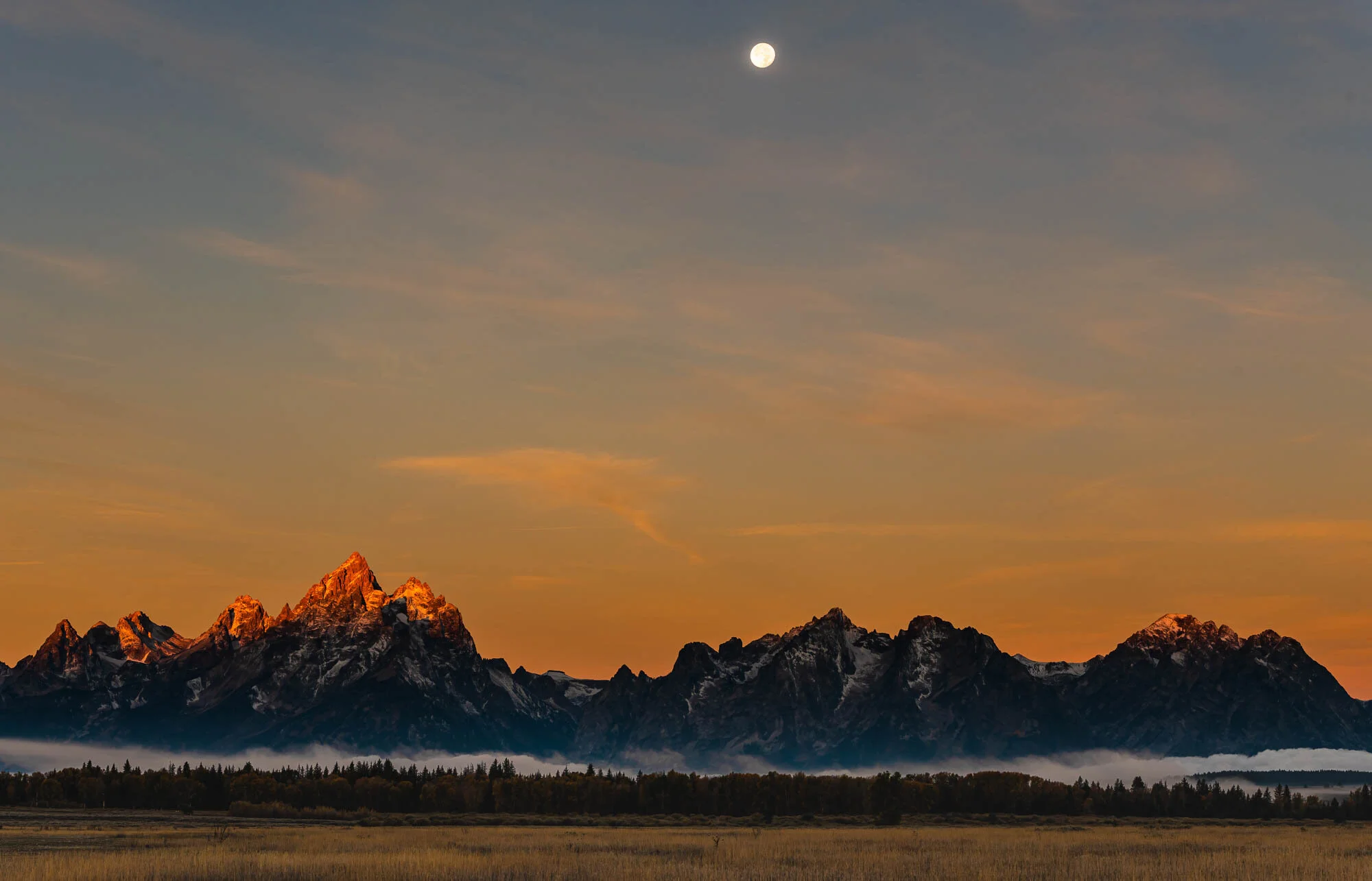 Moonset at Sunrise - Teton Range