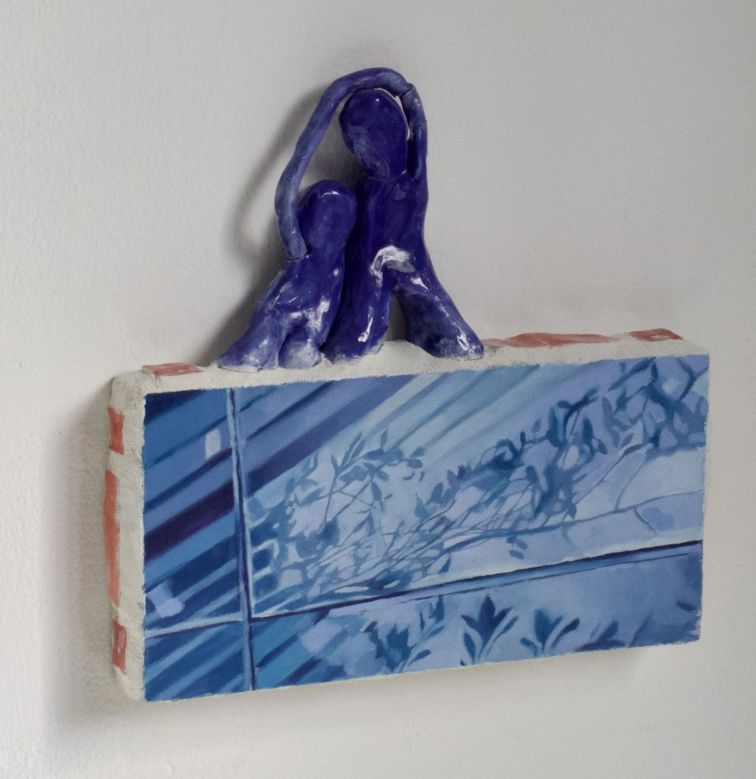 
Some Other Place, 2025 
Oil on wood with ceramic, grout 
6” x 12” x 2” 
