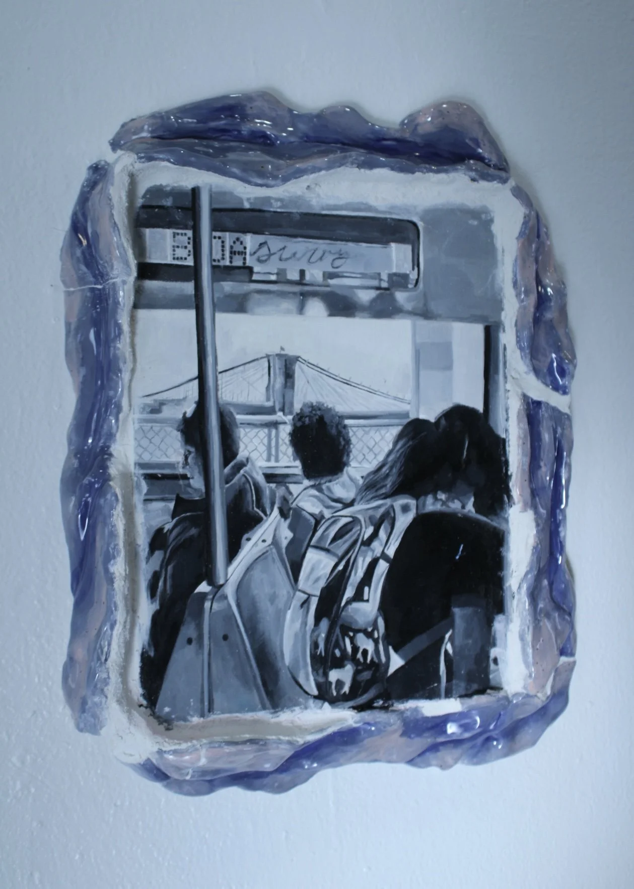 Q Train, 2025
Oil on wood with ceramic 
12” x 10” x 2”