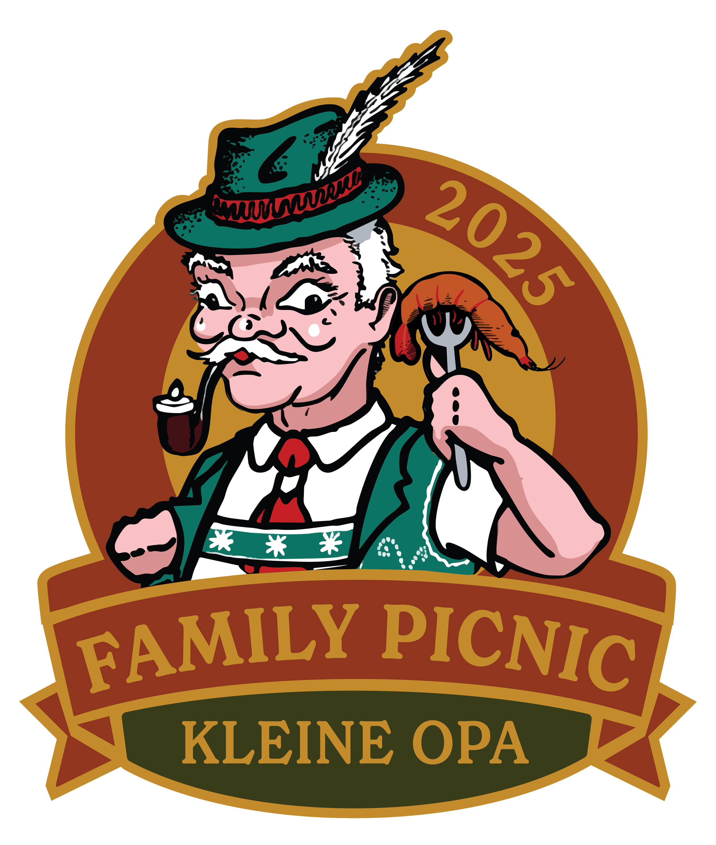 Illustrative Graphic design for pins for private event, "Family Picnic" Wurstfest in New Braunfels, Texas. (July 2025)
