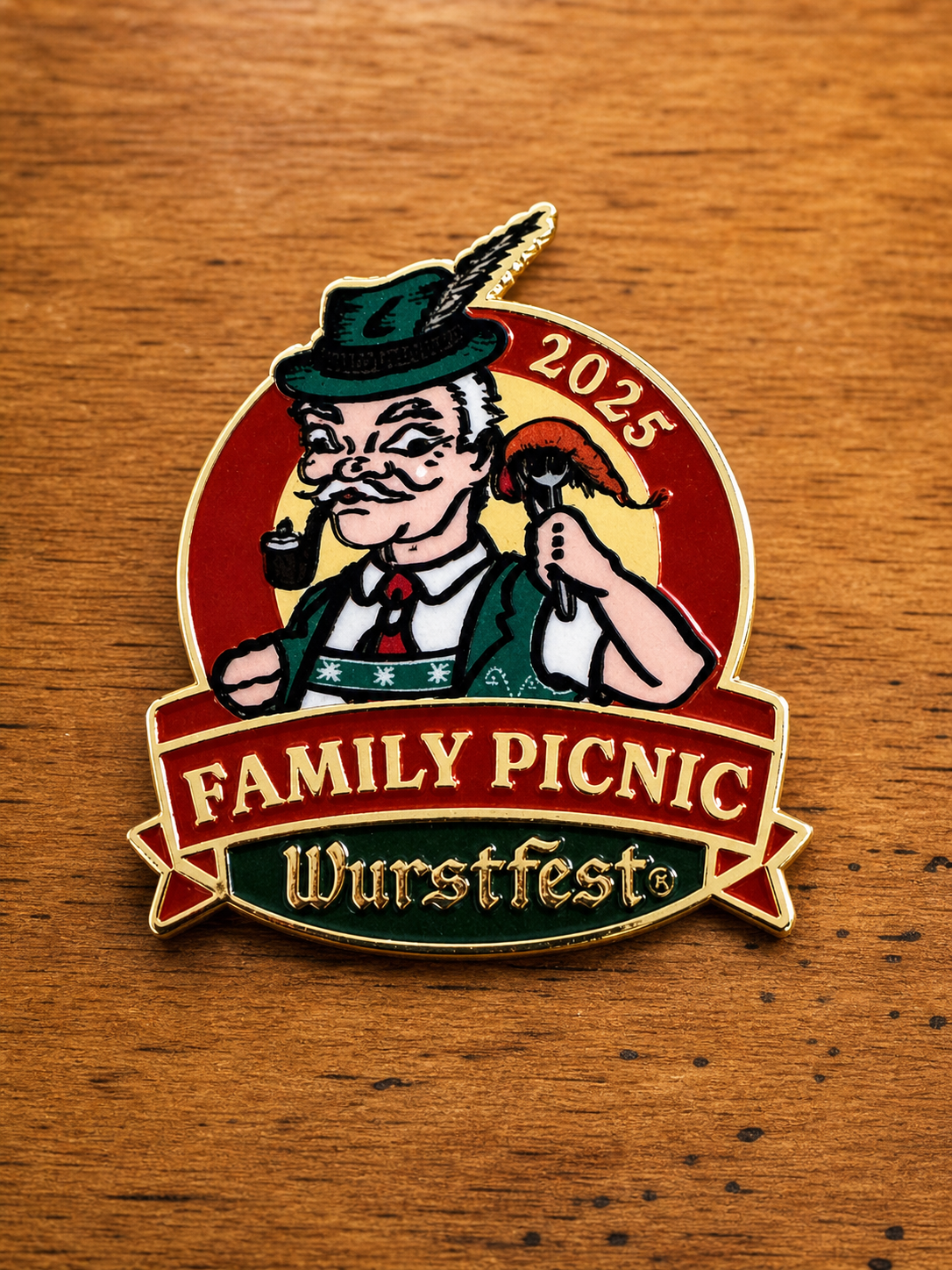 Illustrative Graphic design for pins for private event, "Family Picnic" Wurstfest in New Braunfels, Texas. (July 2025)