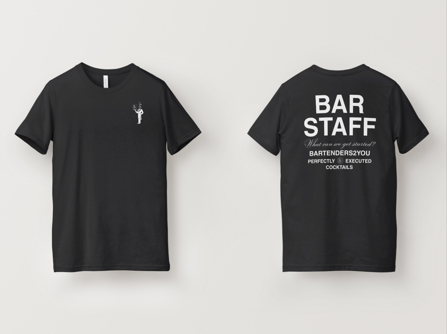 Staff T-Shirt Design and Logo creation for Bartenders4You and Bartenders2You mobile bartending company. (April 2026)