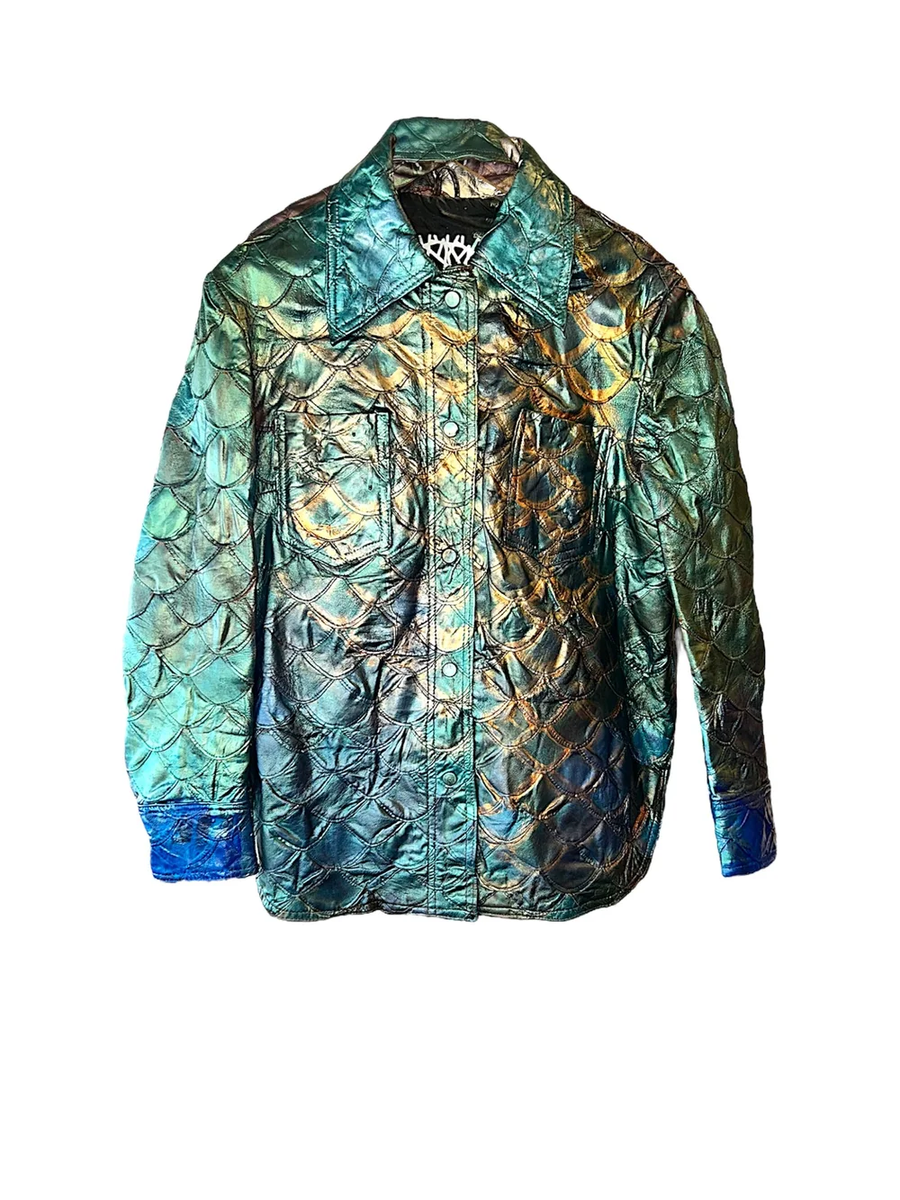 Iridescent Fish Scale Leather Shirt Jacket- HRM New York