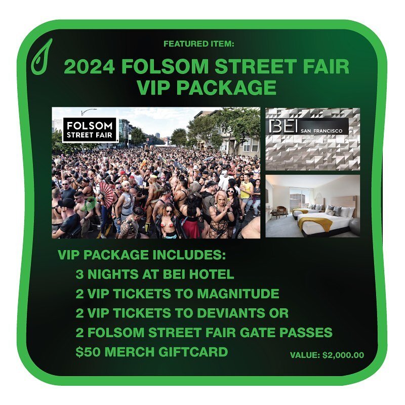 It&rsquo;s only been a few days, but we are already planning for 2024! Nows your chance to win a Folsom Street Fair VIP Package, from @folsomstreet and @beihotelsf, and get your plans locked in. Support our online benefit auction (Link in bio) that r