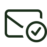 A dark green icon of a wallet with a checkmark.