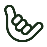 Outline of a hand making the shaka sign with the thumb and pinky finger extended