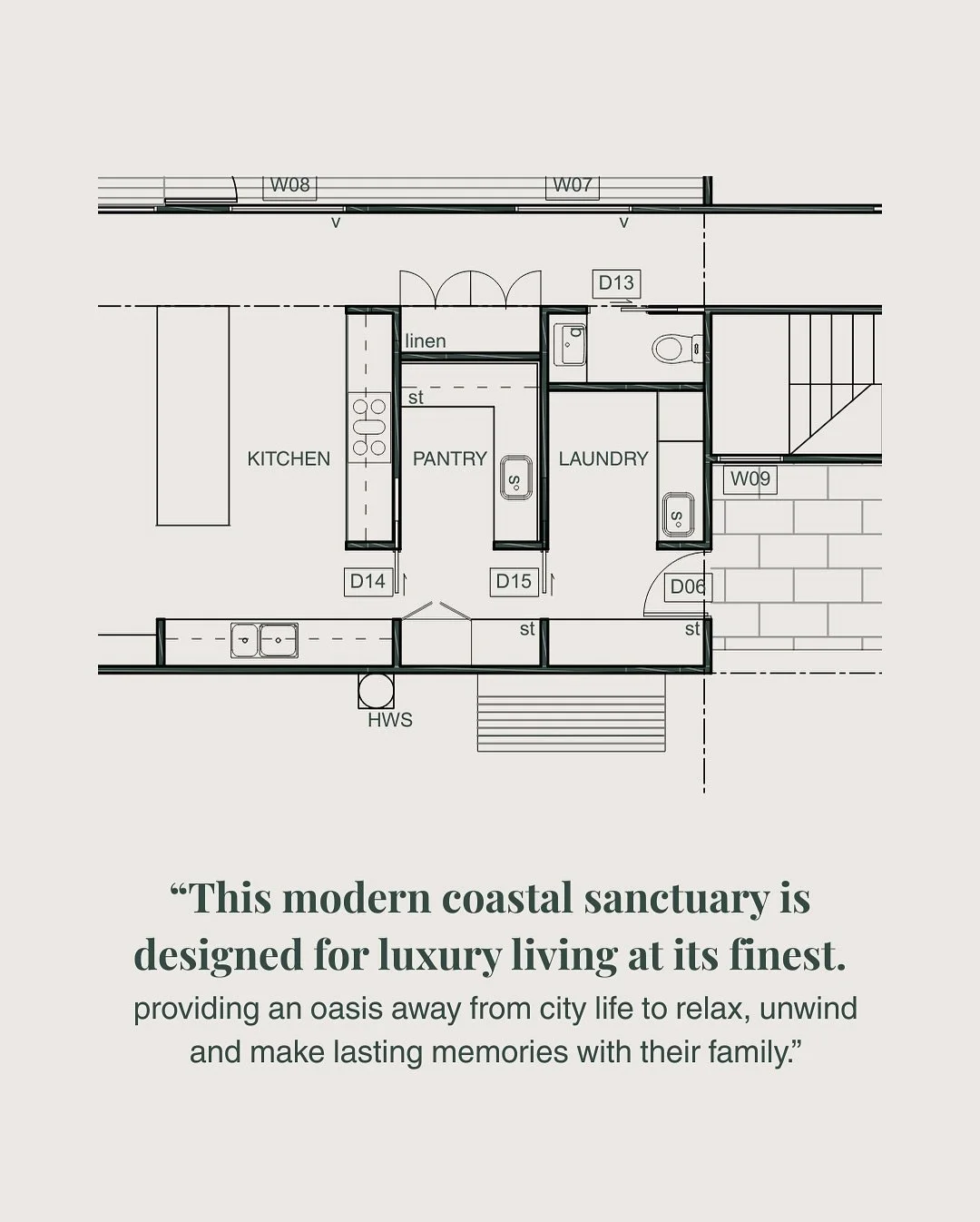 One of Cooper and Blake&rsquo;s first kitchen designs. This home prioritised passive design principles, connecting to the native greenery surrounding the home and for the home to be able to entertain when family all came to stay. 

This resulted in a