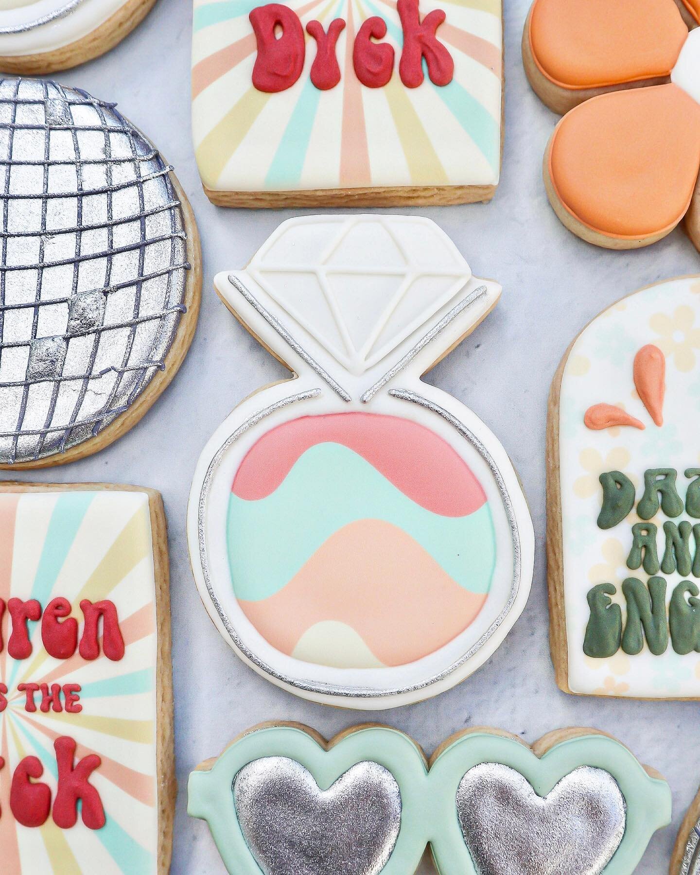 Dazed &amp; engaged 💍🪩

#discocookies #groovycookies #bachelorettecookies #bachelorette #discoball #engagement #decoratedcookies #yxecookies #saskatooncookies