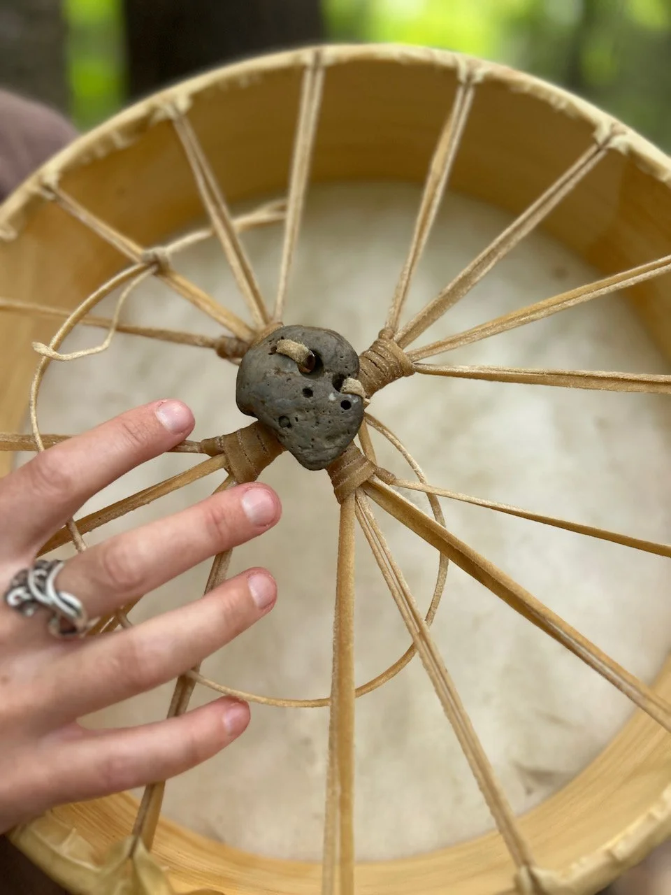 Sarah West artist Coast Salish drum lacing.jpeg
