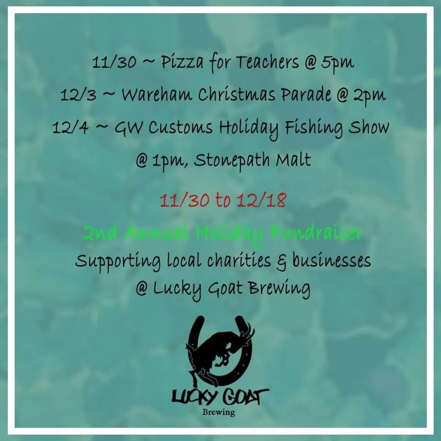 Happy Wednesday, Goat family!

Kick off your non-holiday week by grabbing a slice and a beer at the Goat with our Pizza for Teachers (and people who appreciate them😊) today starting at 5pm!

There's plenty going on this week including our 2nd Annual