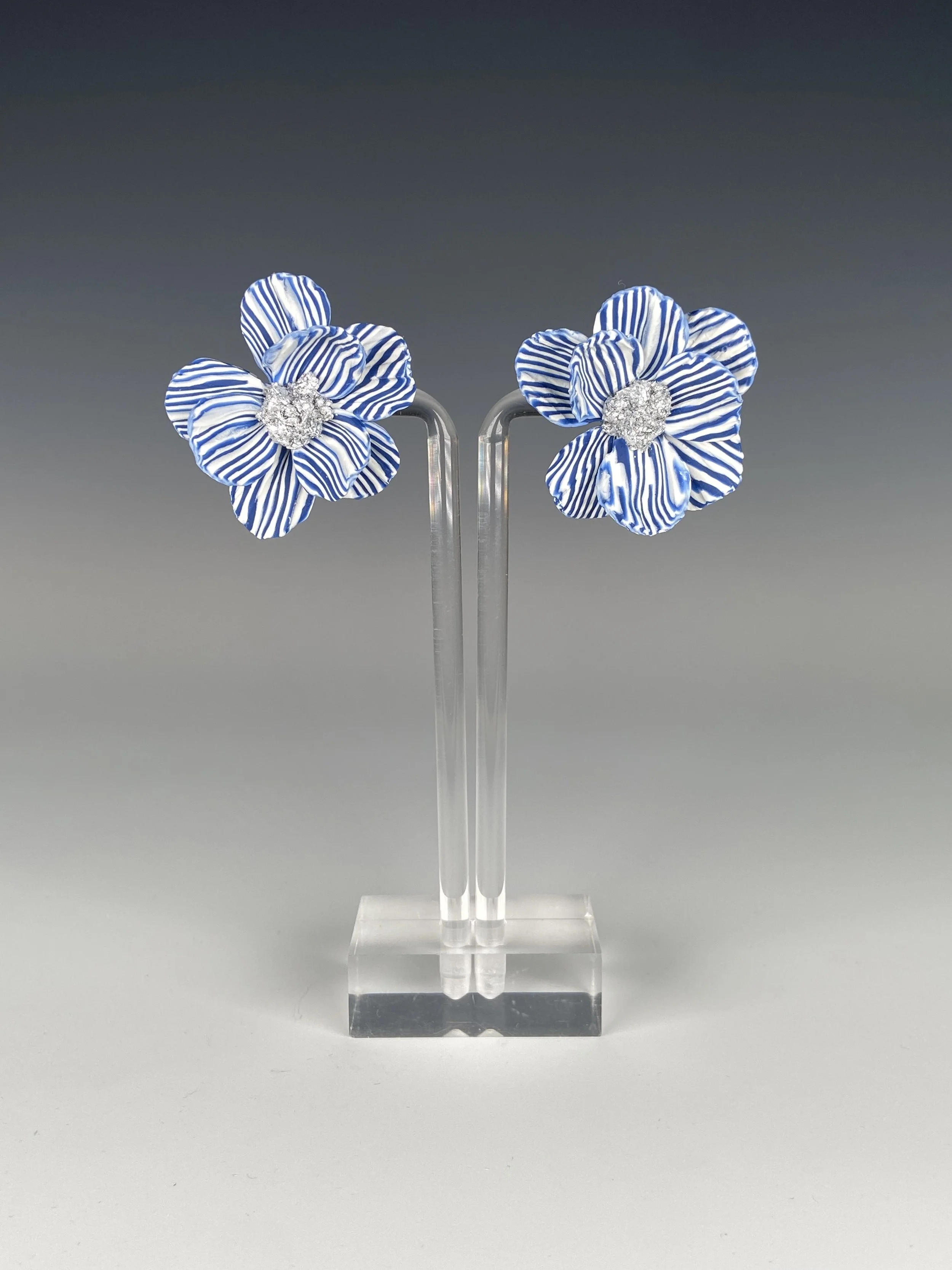 Blue and White Stripe Sculpted Florals